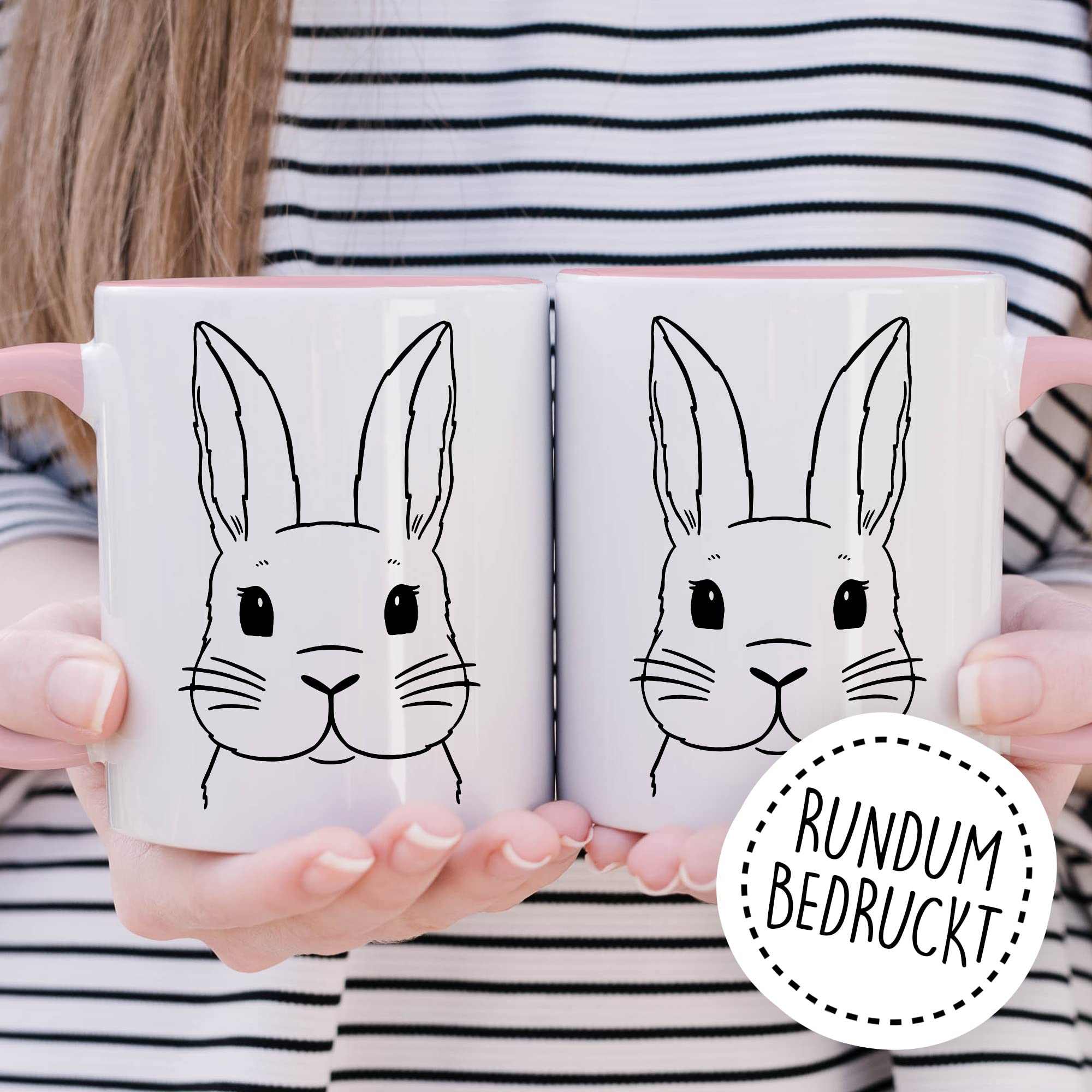 Kaninchen Tasse Hasen Bild süße Kaffeetasse mit Tier Motiv Karnickel Kaffee-Becher Häschen Humor Geschenk Spruch Teetasse Haustier Hase Langohr Halter cute Kaninchen Zeichnung