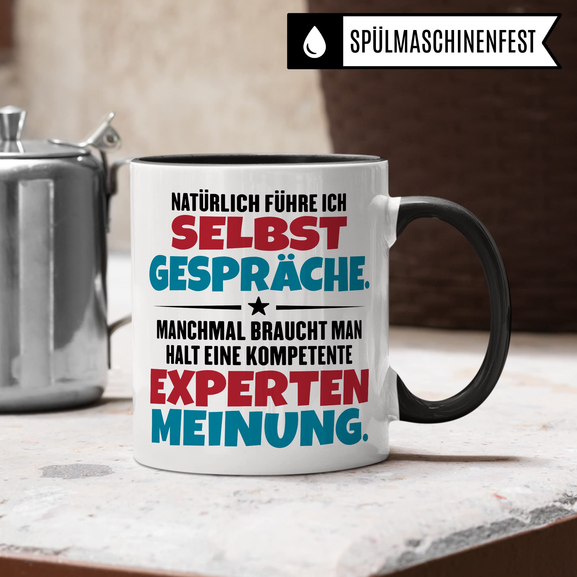 Lustige Tasse mit Spruch Kaffeetasse fürs Büro Humor Natürlich führe ich Selbstgespräche Spruch Geschenk Witz Geschenkidee Kaffee-Becher