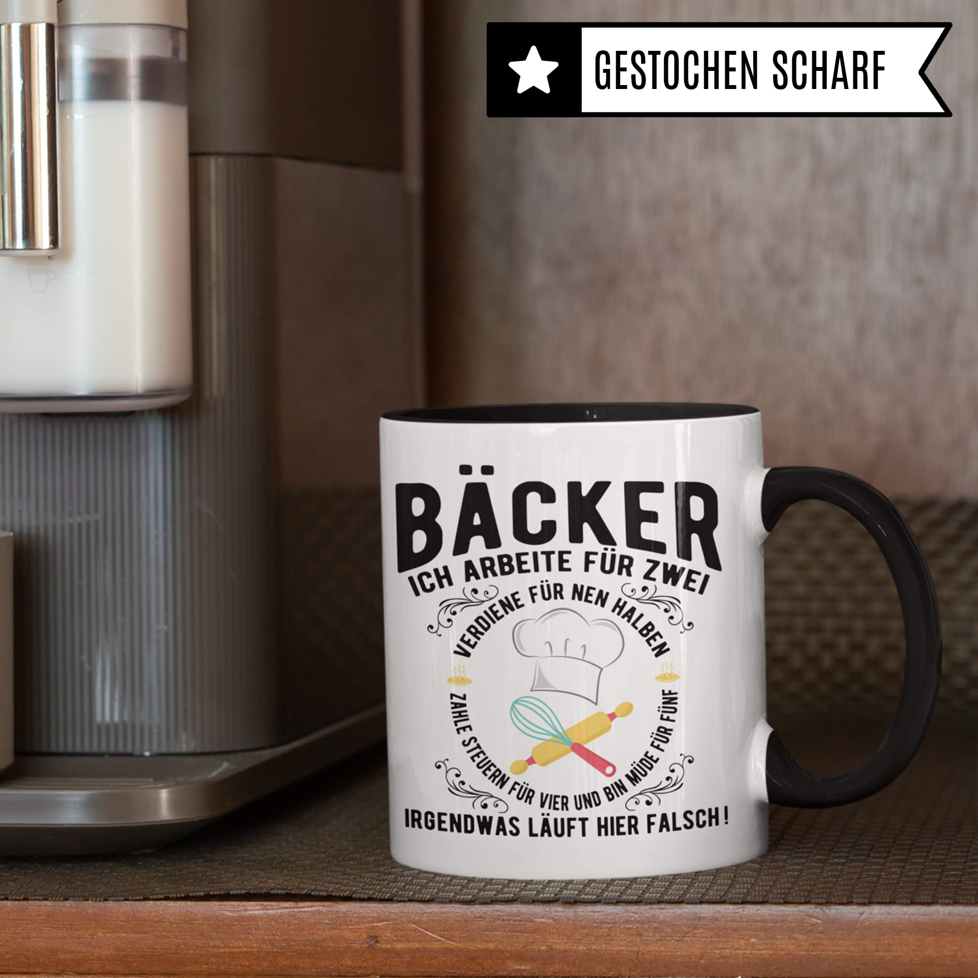 Bäcker Tasse, Geschenk Bäcker lustig, Bäckermeister Kaffeetasse Bäckerei Backen Motiv, Kaffee-Becher Backhaus Beruf Geschenkidee