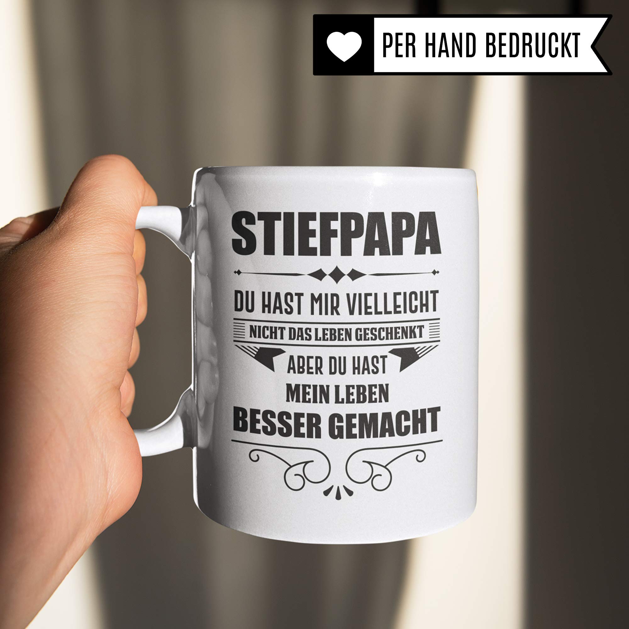 Stiefpapa Tasse, Geschenk für Stiefvater, Bonus Papa Becher Geschenkidee, Kaffeetasse mit Stief Vater Spruch