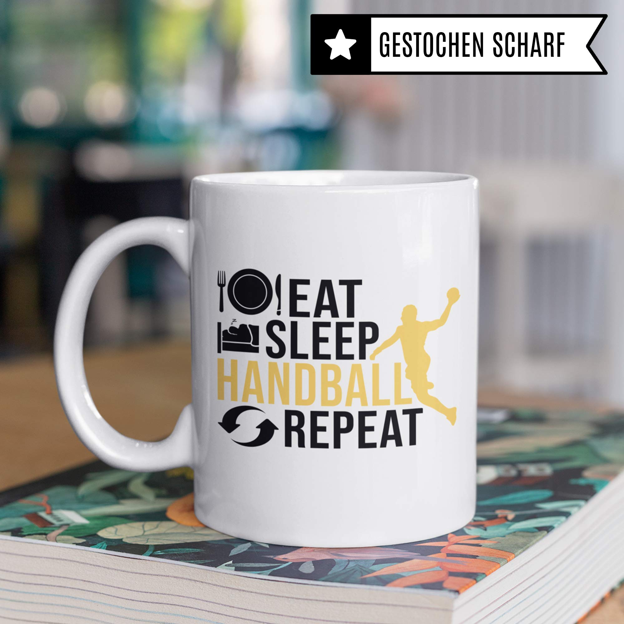 Pagma Druck Handball Geschenke für Männer, Jungen Handball Tasse, Eat Sleep Handball Repeat Becher Handballer Geschenkidee, Handballspieler Handballverein Handballmannschaft Spruch