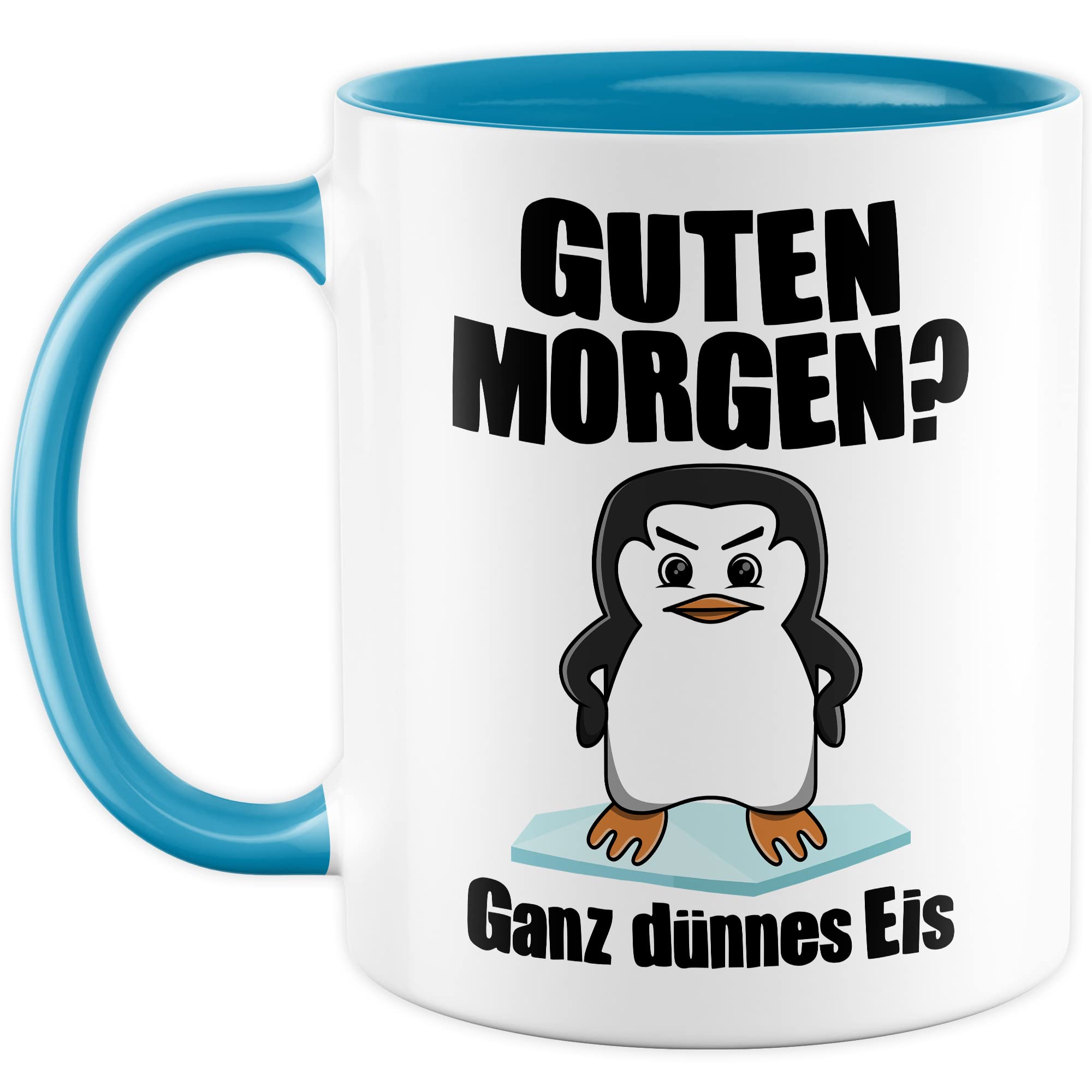 Tasse Morgenmuffel Geschenk, Guten Morgen? Ganz dünnes Eis Geschenkidee Kaffeetasse mit Spruch lustig Kaffee-Becher Bürogeschenk Pinguin-Motiv lustige Tasse Kollegen