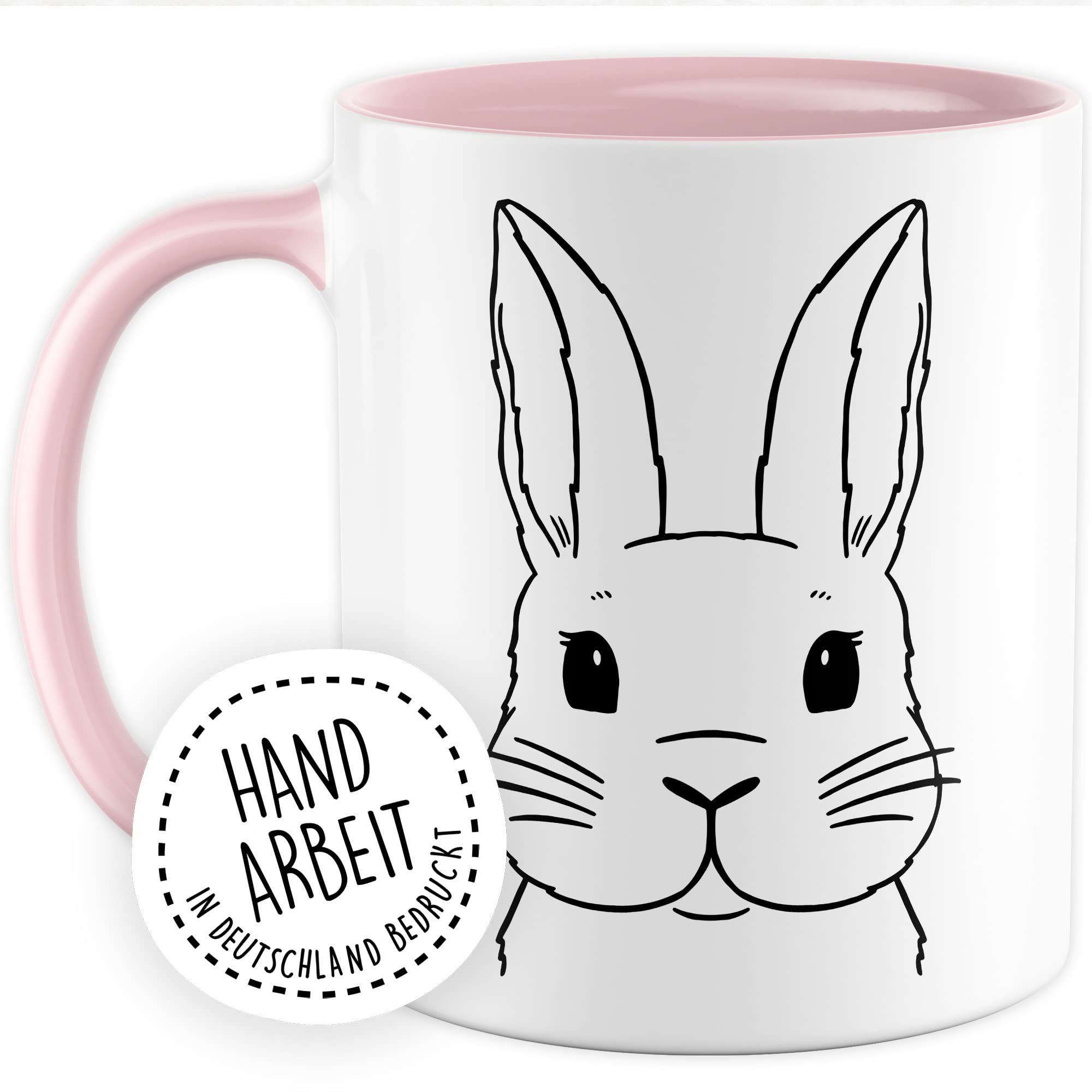 Kaninchen Tasse Hasen Bild süße Kaffeetasse mit Tier Motiv Karnickel Kaffee-Becher Häschen Humor Geschenk Spruch Teetasse Haustier Hase Langohr Halter cute Kaninchen Zeichnung