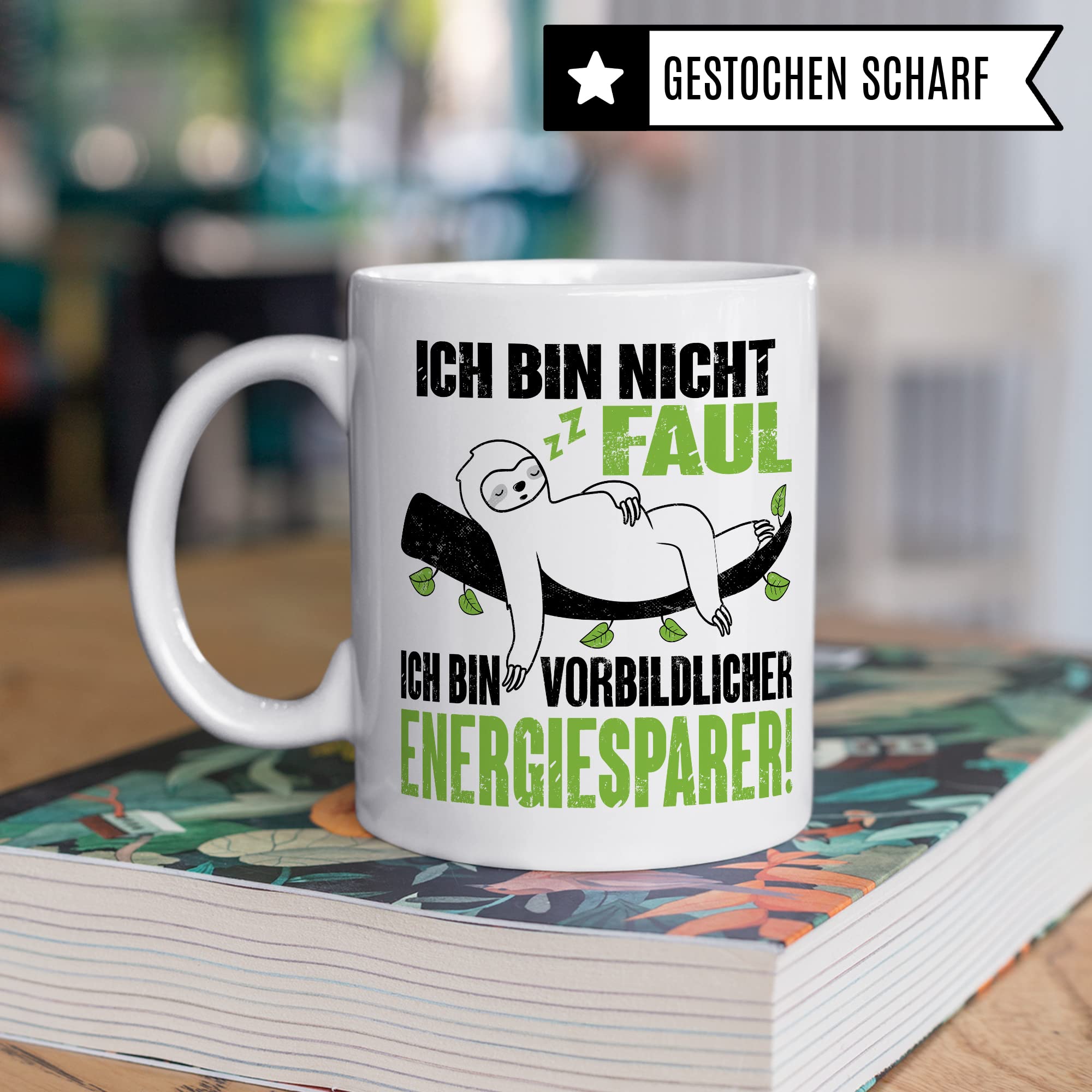 Tasse Energiesparer Geschenk, Ich bin nicht faul Ich bin vorbildlicher Energiesparer Geschenkidee Kaffeetasse mit Spruch lustig Kaffee-Becher Witztasse umweltfreundlich Faulheit Faultier