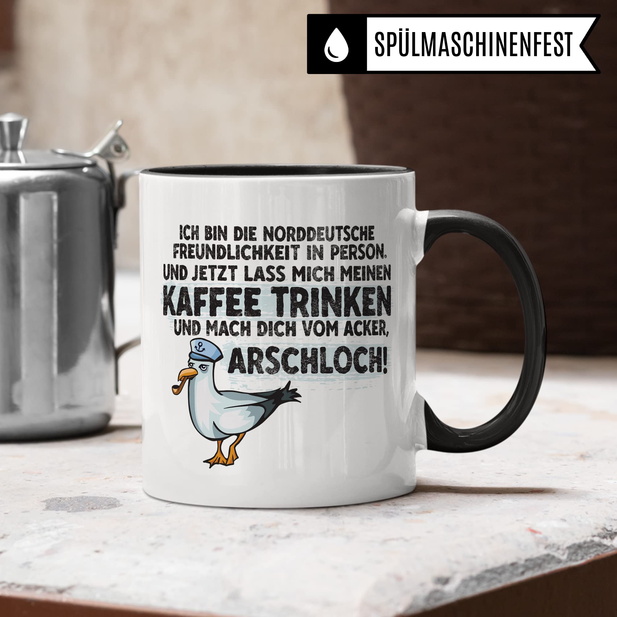 Moin Tasse Kaffee-Tasse Geschenkidee für Norddeutsche Norddeutschland Meer Nordsee Ostsee Kaffeebecher