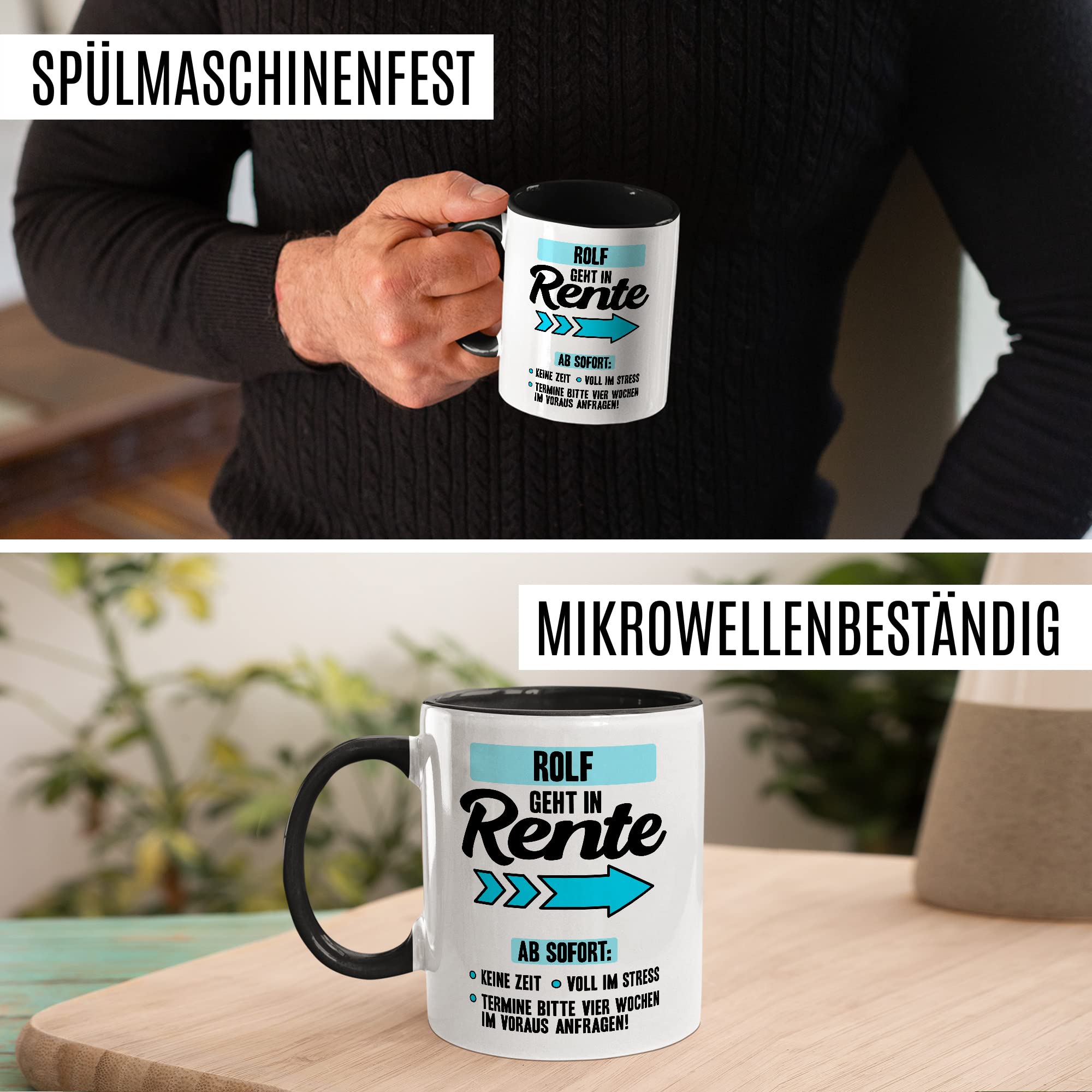 Rente Tasse personalisiert Ruhestand Kaffeetasse Rentner Geschenk anpassbar Kollege Geschenkidee Abschied Pensionierung eigener Name lustiger Spruch Custom Kaffee-Becher eigenes Bild