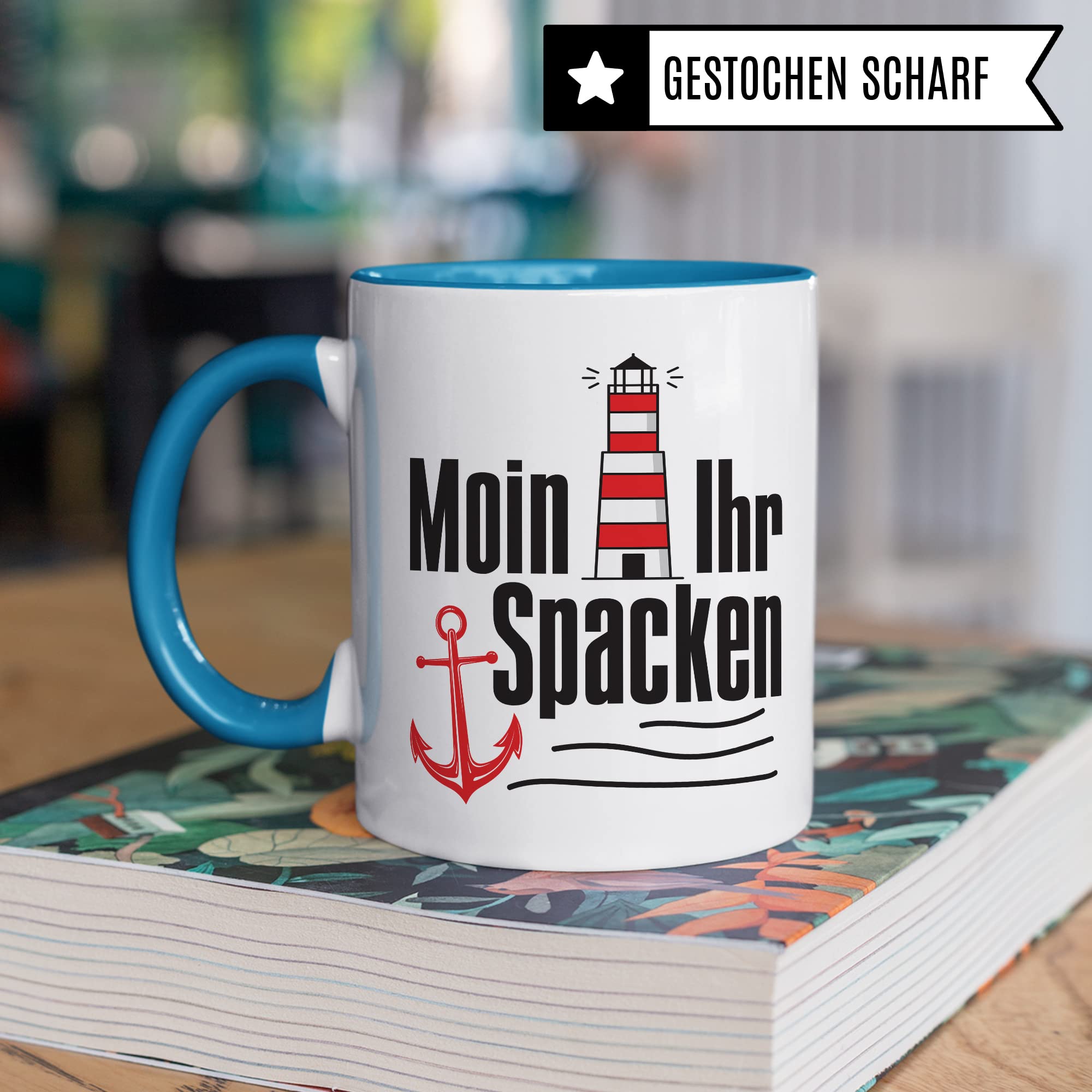 Moin ihr Spacken Tasse Kaffee-Tasse Geschenkidee für Norddeutsche Norddeutschland Meer Nordsee Ostsee Kaffeebecher