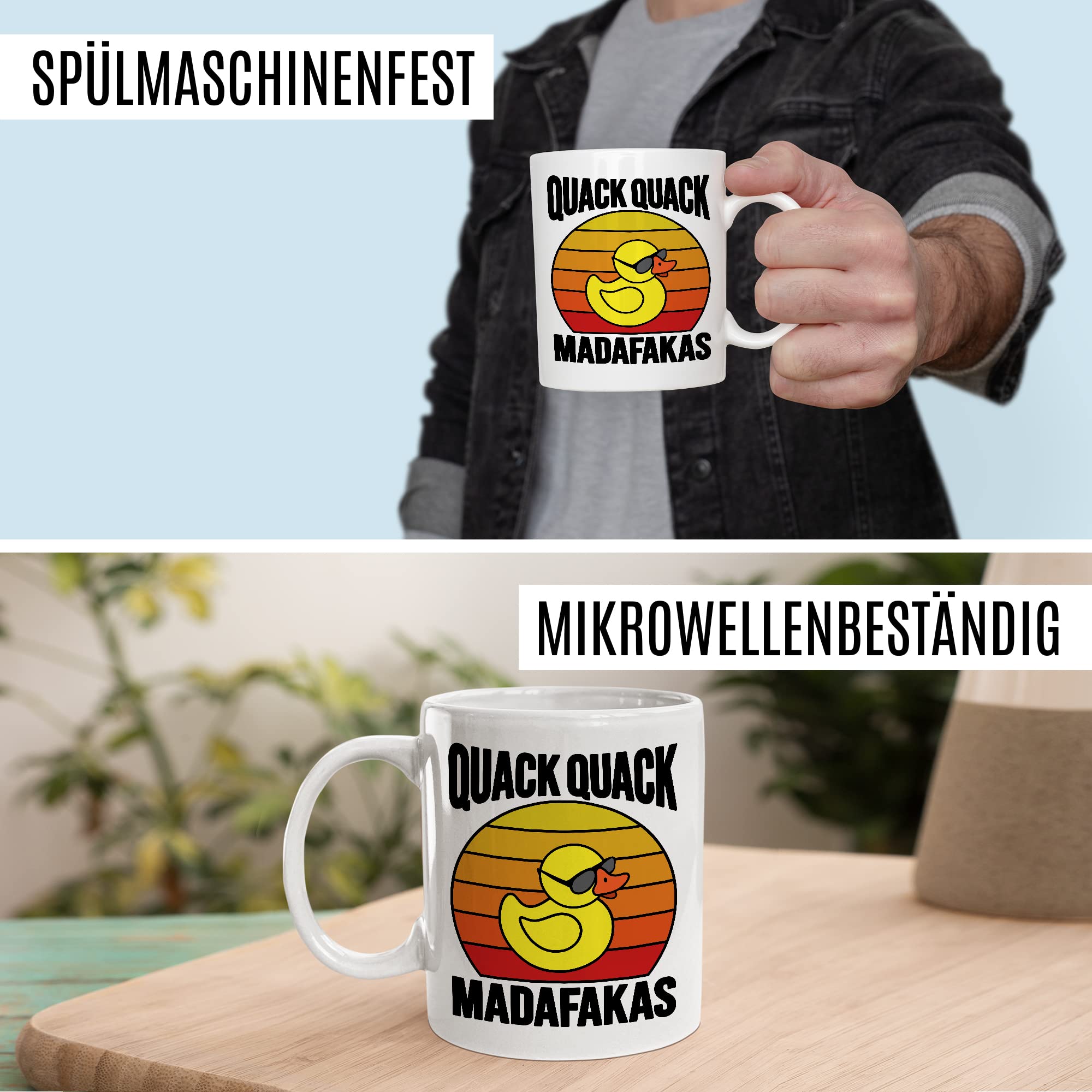 Lustige Tasse mit Spruch Kaffeetasse mit Spruch Kaffee-Becher Gummiente Humor Sarkasmus Teetasse Geschenk Kollegin Büro Geschenkidee Retro-Style Witz Quack Quack Madafakas