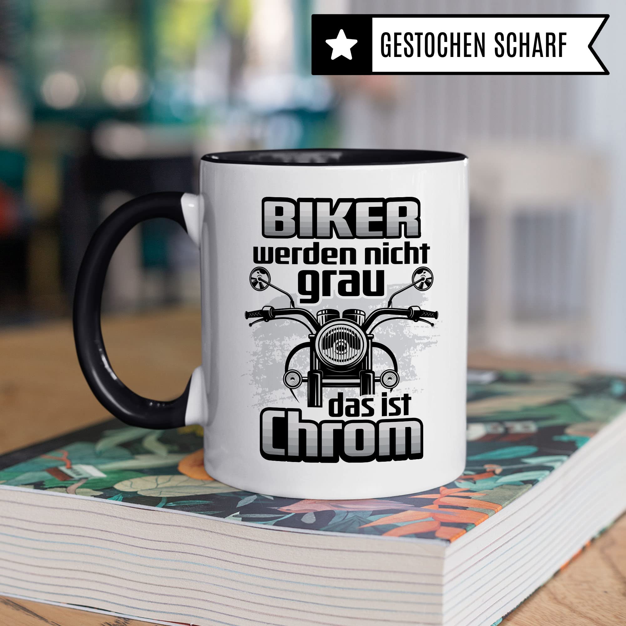 Motorrad Tasse - Biker werden nicht grau das ist Chrom - Biker Geschenk, Spruch lustig Motiv Geschenkidee Kaffeetasse Motorradfahrer Motorradfahrerin Kaffee-Becher