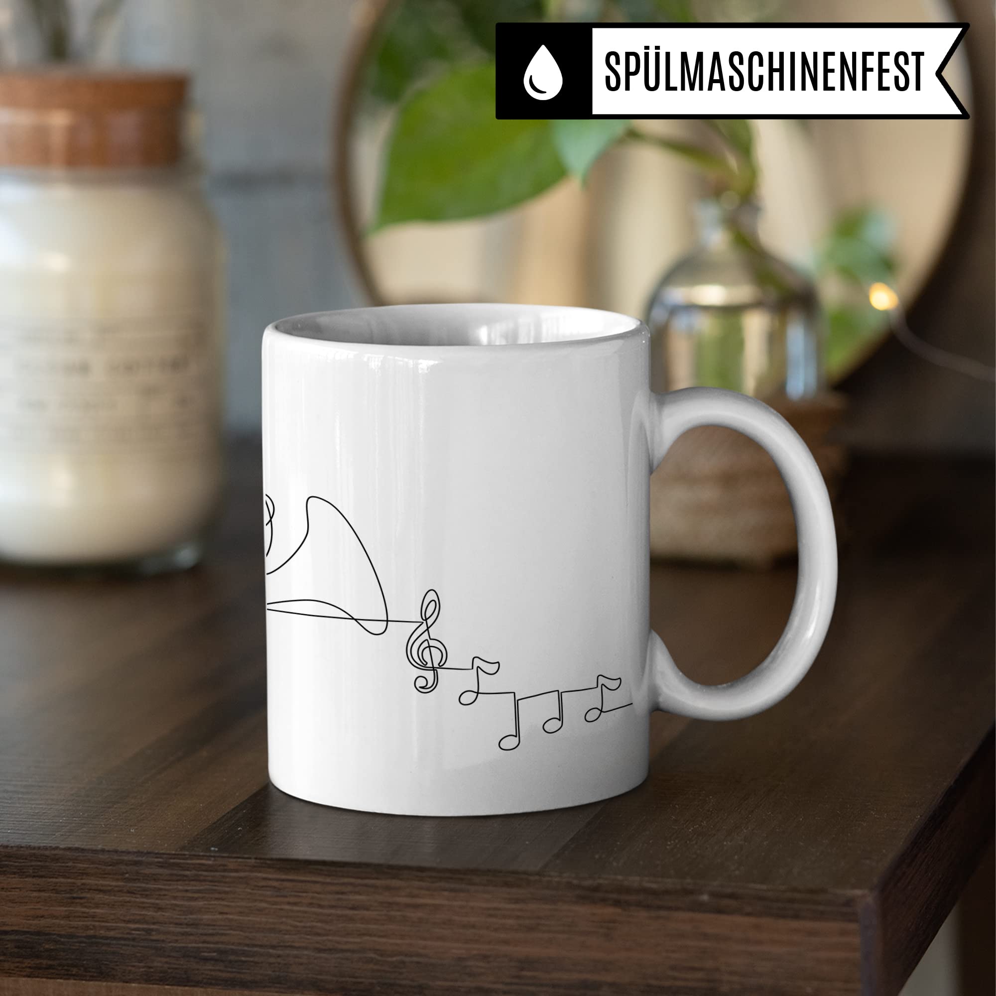 Horn Tasse - Musik Geschenk für Hornist - Kaffeetasse Musiker Hornspieler - Instrument Geschenkideen Hornisten Zeichnung Design Kaffee-Becher