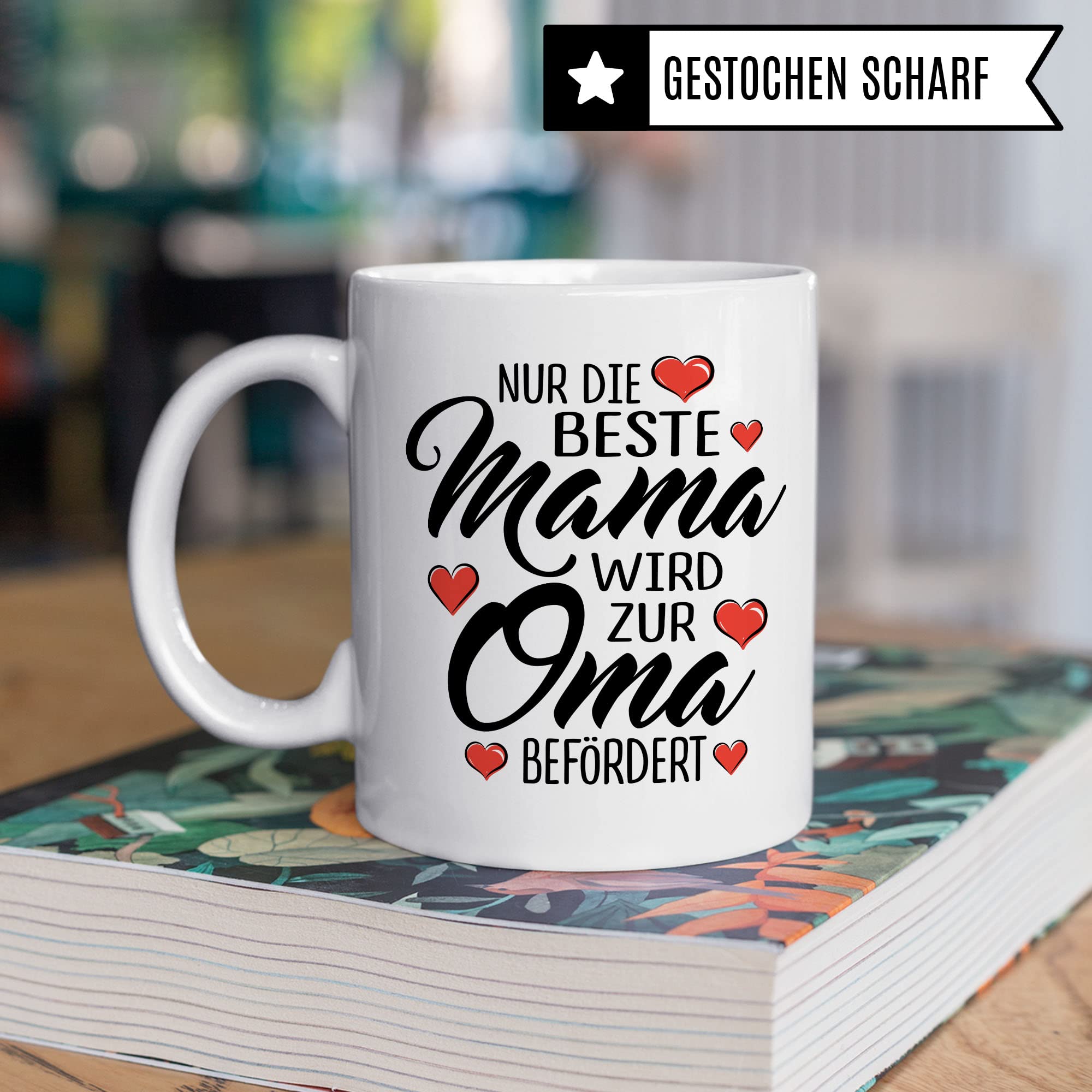 Oma Tasse mit Spruch, Nur die beste Mama wird zur Oma befördert, Geschenk Großmutter, Baby Ankündigung Reveal Geschenkidee Kaffeetasse Enkel