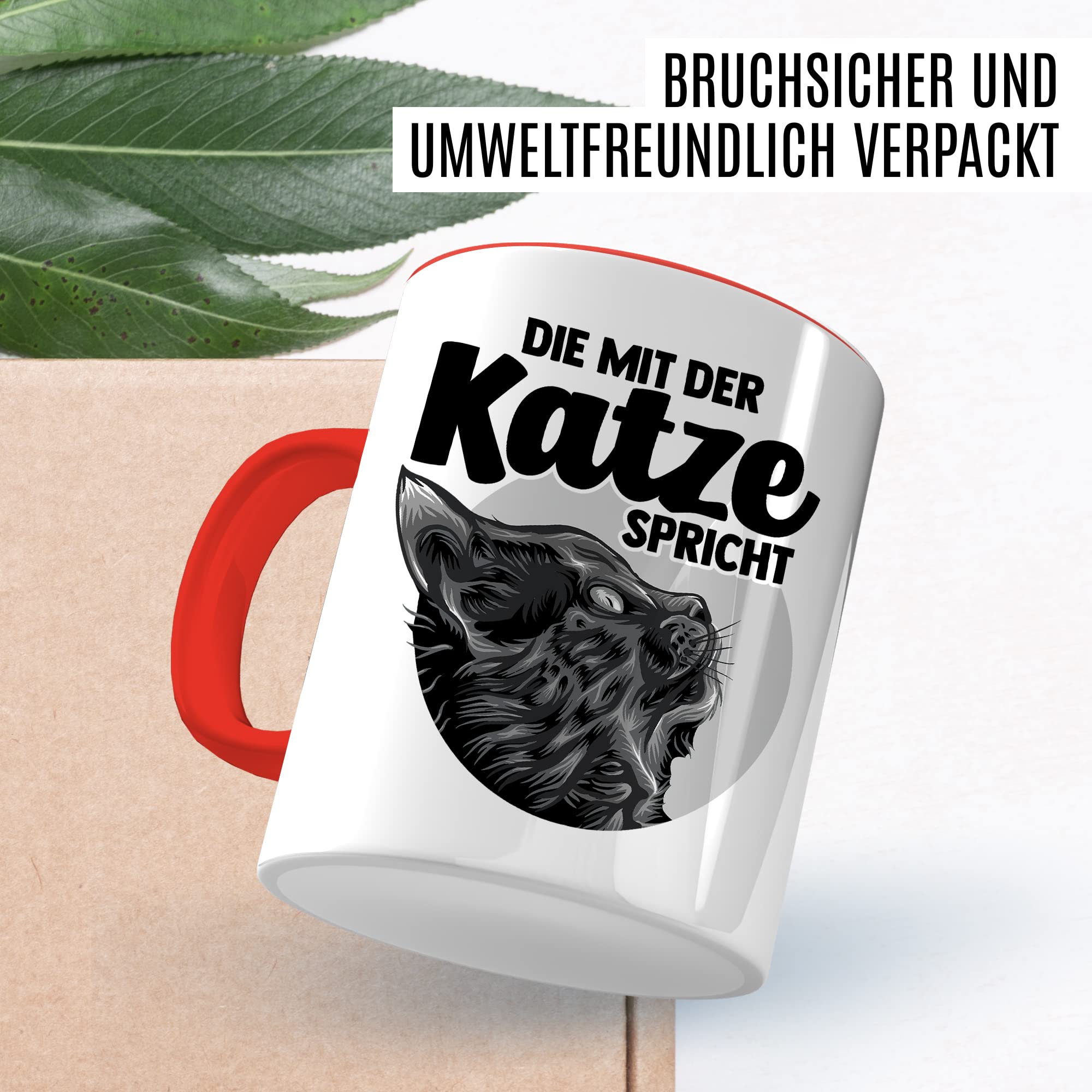 Tasse Katze Geschenk, Die mit der Katze spricht Geschenkidee Kaffeetasse mit Spruch lustig Kaffee-Becher Katzen Katzen-Liebhaber Teetasse Katzen-Motiv