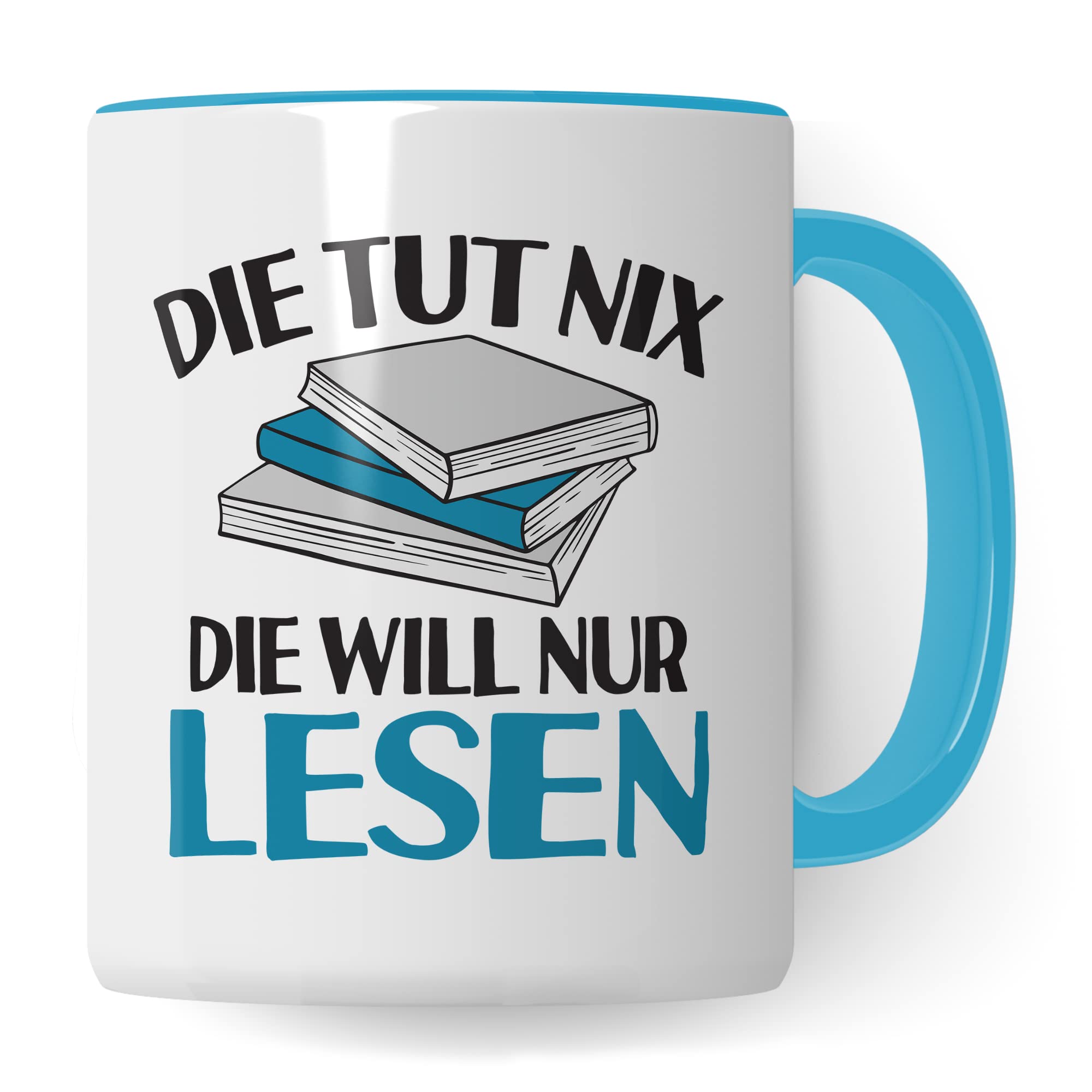 Lesen Tasse lustig Kaffeetasse mit Spruch Bücherwurm Geschenkidee Humor Kaffee-Becher Leseratte Geschenk Die tut nix Die will nur lesen Freundin Kollegin Buch Fan Geschenkartikel lustig Teetasse