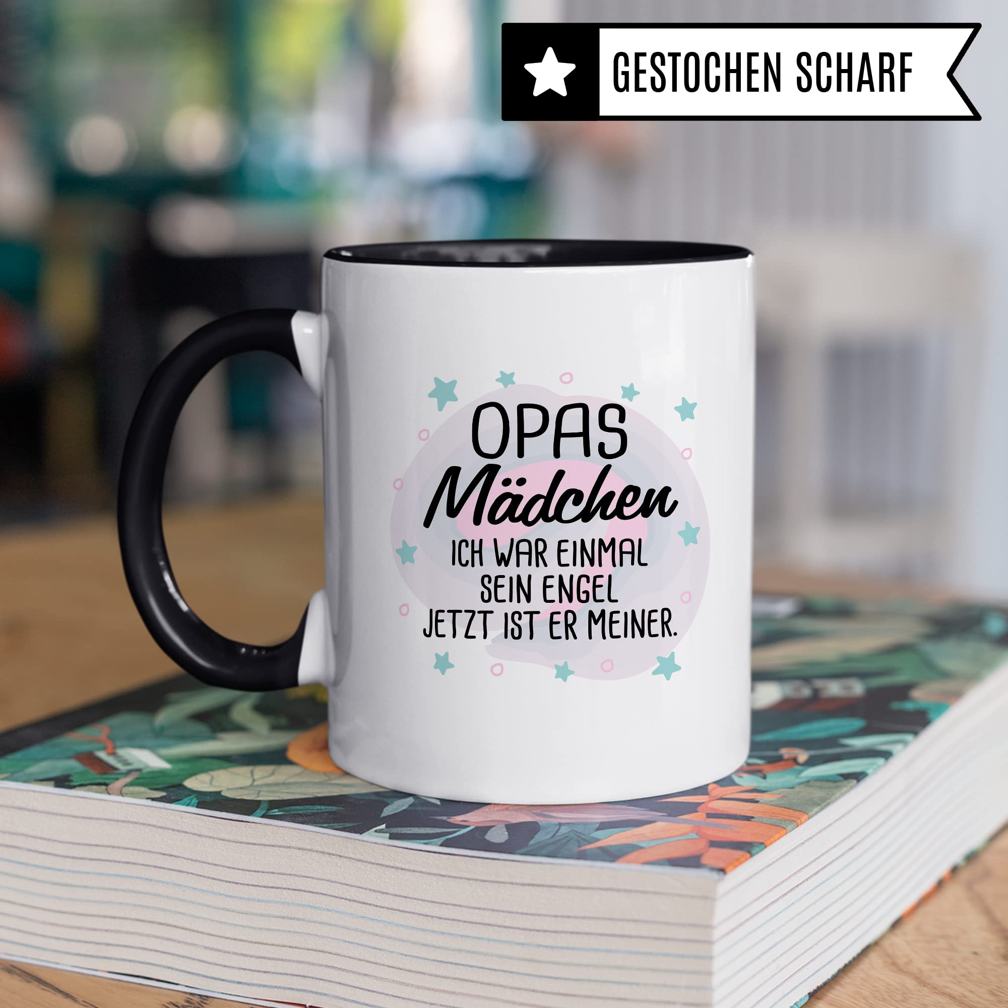 Tasse Opas Mädchen Geschenk, Opas Mädchen - Ich war einmal sein Engel - Jetzt ist er meiner Geschenkidee Enkelin Tod Großvater Trauer Kaffeetasse mit Spruch Kaffee-Becher