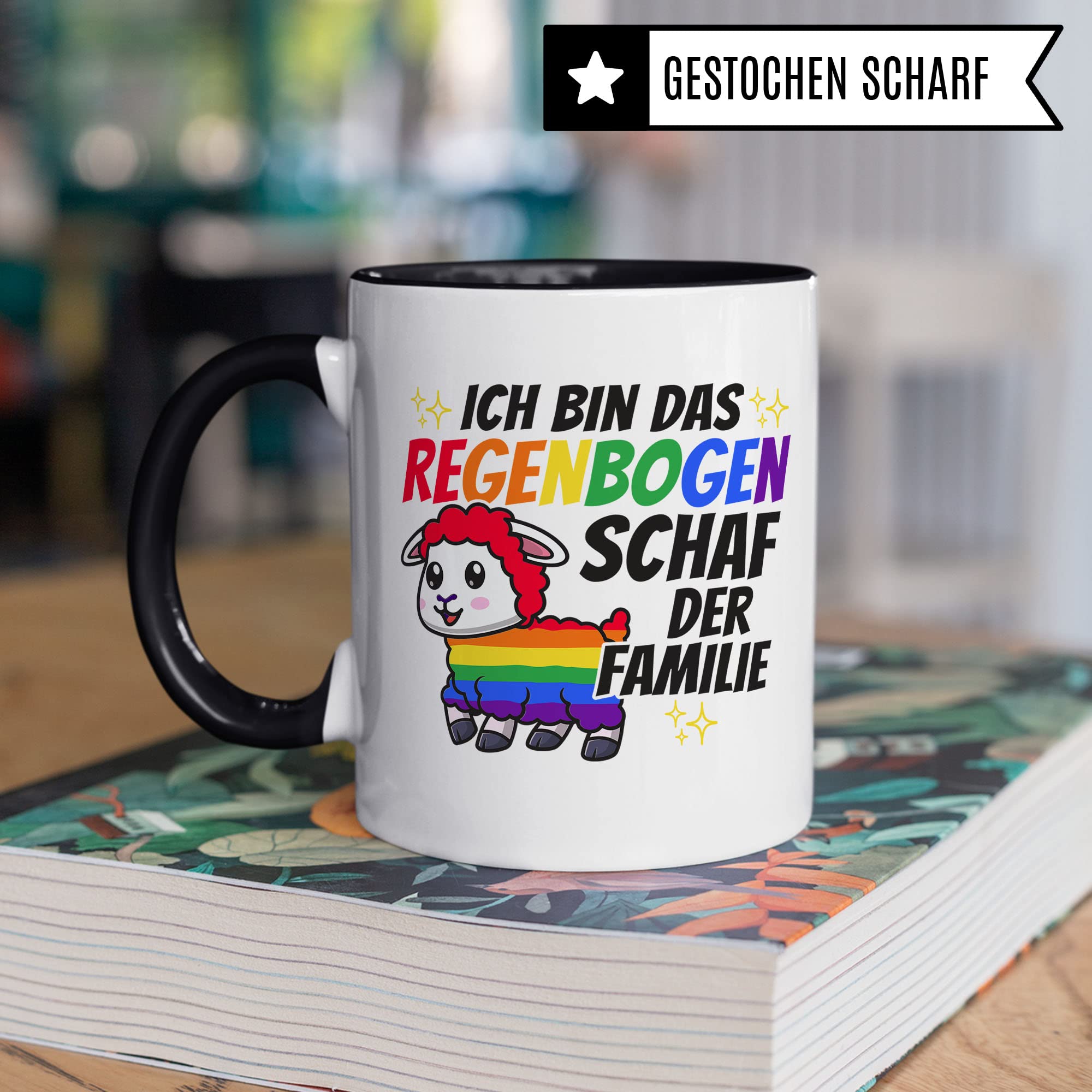 LGBTQI+ Tasse, Ich bin das Regenbogen Schaf der Familie, Gay Pride Geschenk Spruch lustig Motiv Geschenkidee Kaffeetasse outing LGBT queer schwul lesbisch Spruch