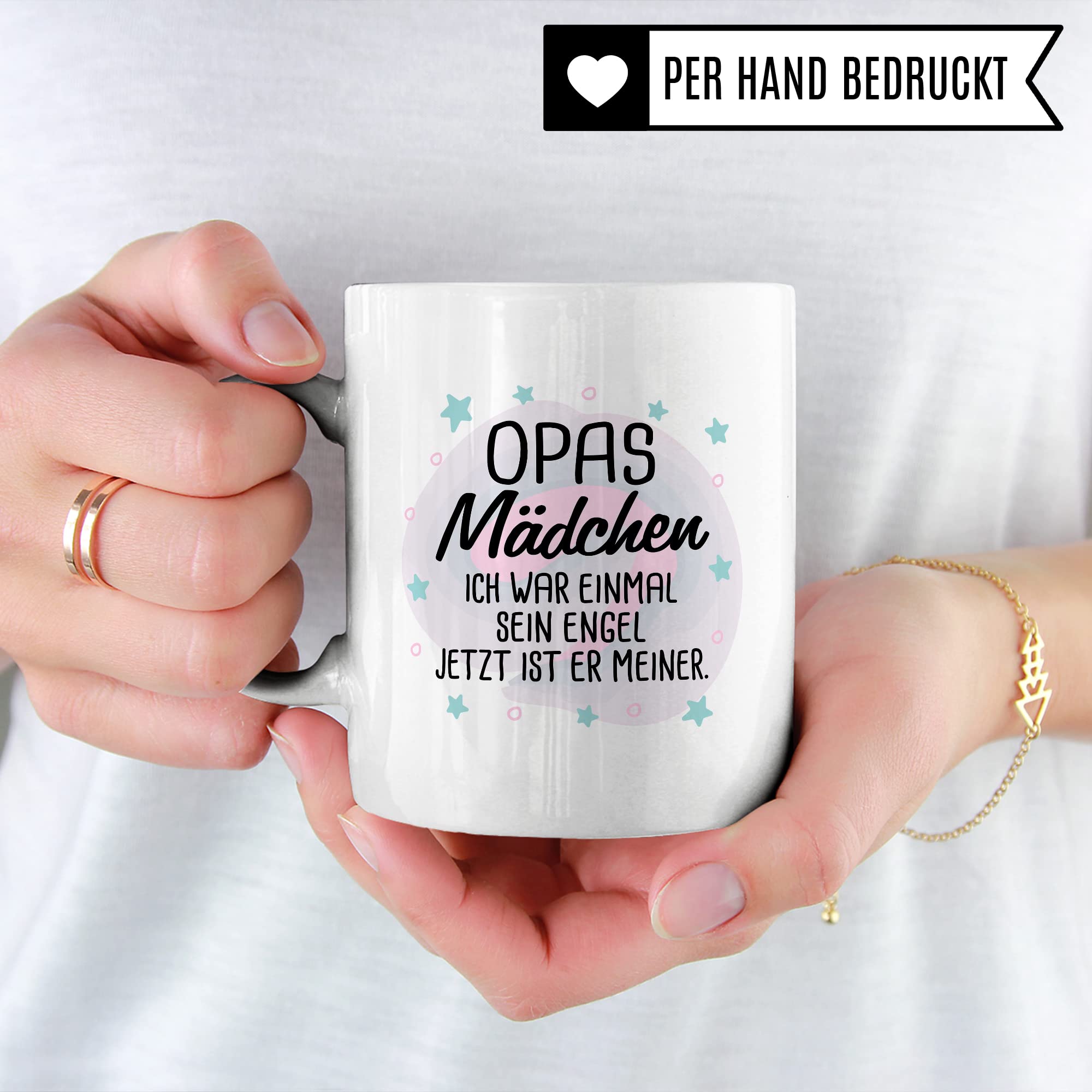 Tasse Opas Mädchen Geschenk, Opas Mädchen - Ich war einmal sein Engel - Jetzt ist er meiner Geschenkidee Enkelin Tod Großvater Trauer Kaffeetasse mit Spruch Kaffee-Becher