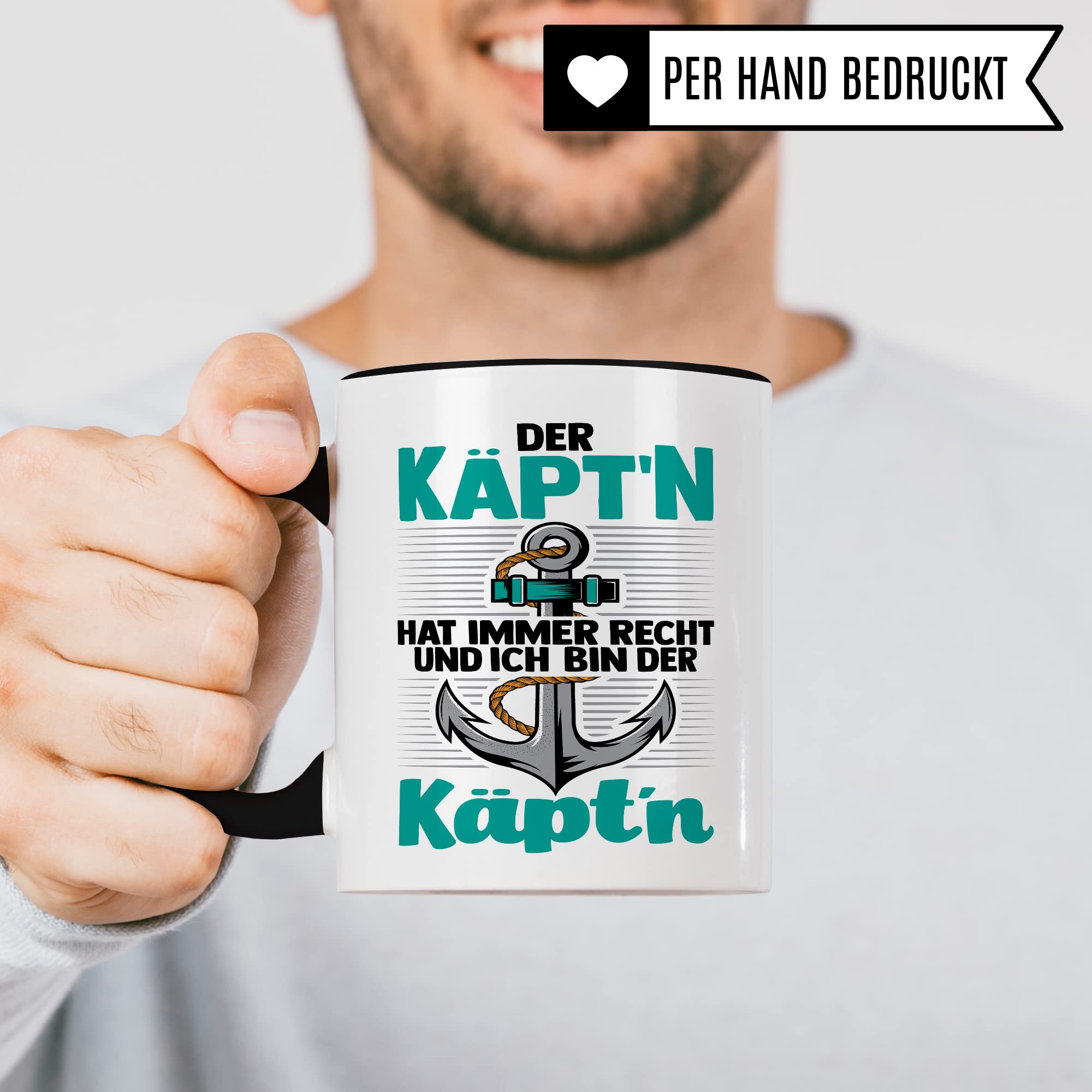 Kapitän Tasse, Der Käpt´n hat immer Recht und ich bin der Käpt´n Geschenk Kaffee-Becher Geschenkidee Bootliebhaber Kaffeetasse Bootbesitzer Tasse mit Spruch lustig Motiv