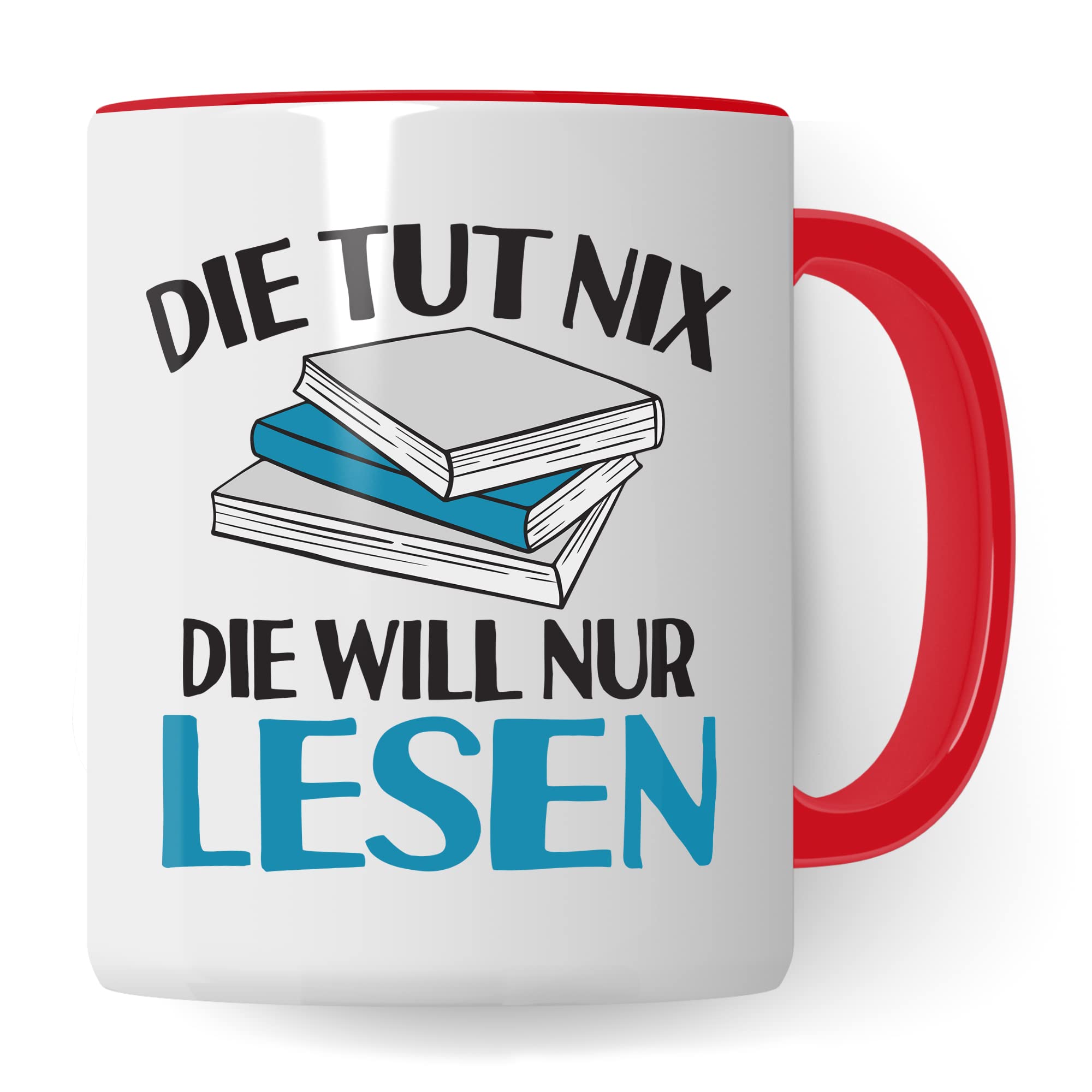 Lesen Tasse lustig Kaffeetasse mit Spruch Bücherwurm Geschenkidee Humor Kaffee-Becher Leseratte Geschenk Die tut nix Die will nur lesen Freundin Kollegin Buch Fan Geschenkartikel lustig Teetasse