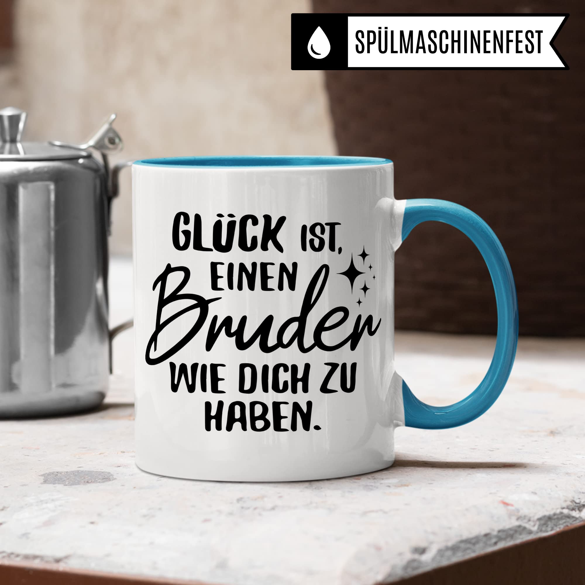 Bruder Tasse Geschwister Kaffeetasse Brüder Geschenk Bruderherz Kaffee-Becher Schwester Geschenkidee Glück ist einen Bruder wie dich zu haben Motiv Geschwisterliebe