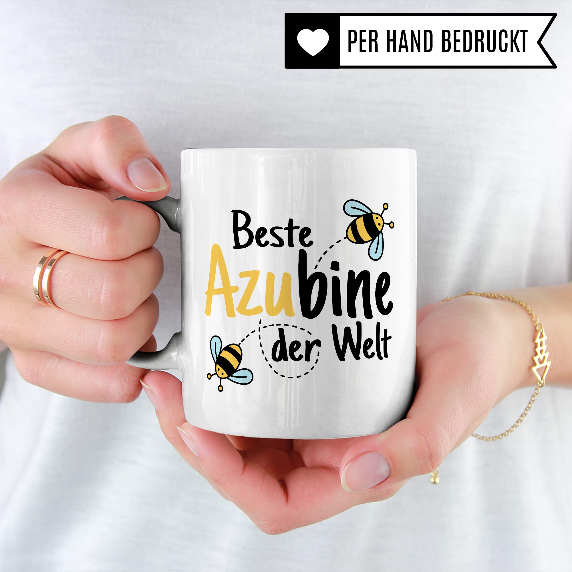 Tasse Azubine Kaffeetassen Azubi Ausbildung Kaffee-Becher Lehrling Ausbildung Beste Azubine der Welt Spruch Becher Geschenkidee Azubine-Geschenk Auszubildende Auszubildender Biene