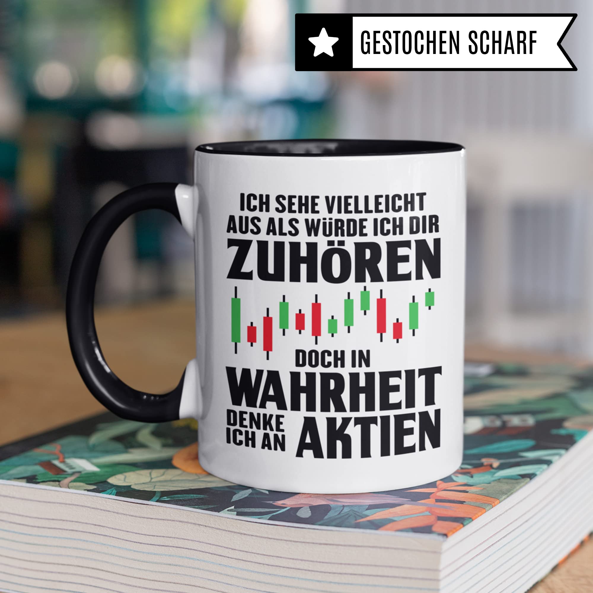 Tasse Aktien - Kaffeetasse für Investor Aktionär Börse Geld Trader - Geschenk zum Investieren Bullenmarkt Bärenmarkt Chart - Aktienkurse Motiv Geschenkidee Kaffeebecher