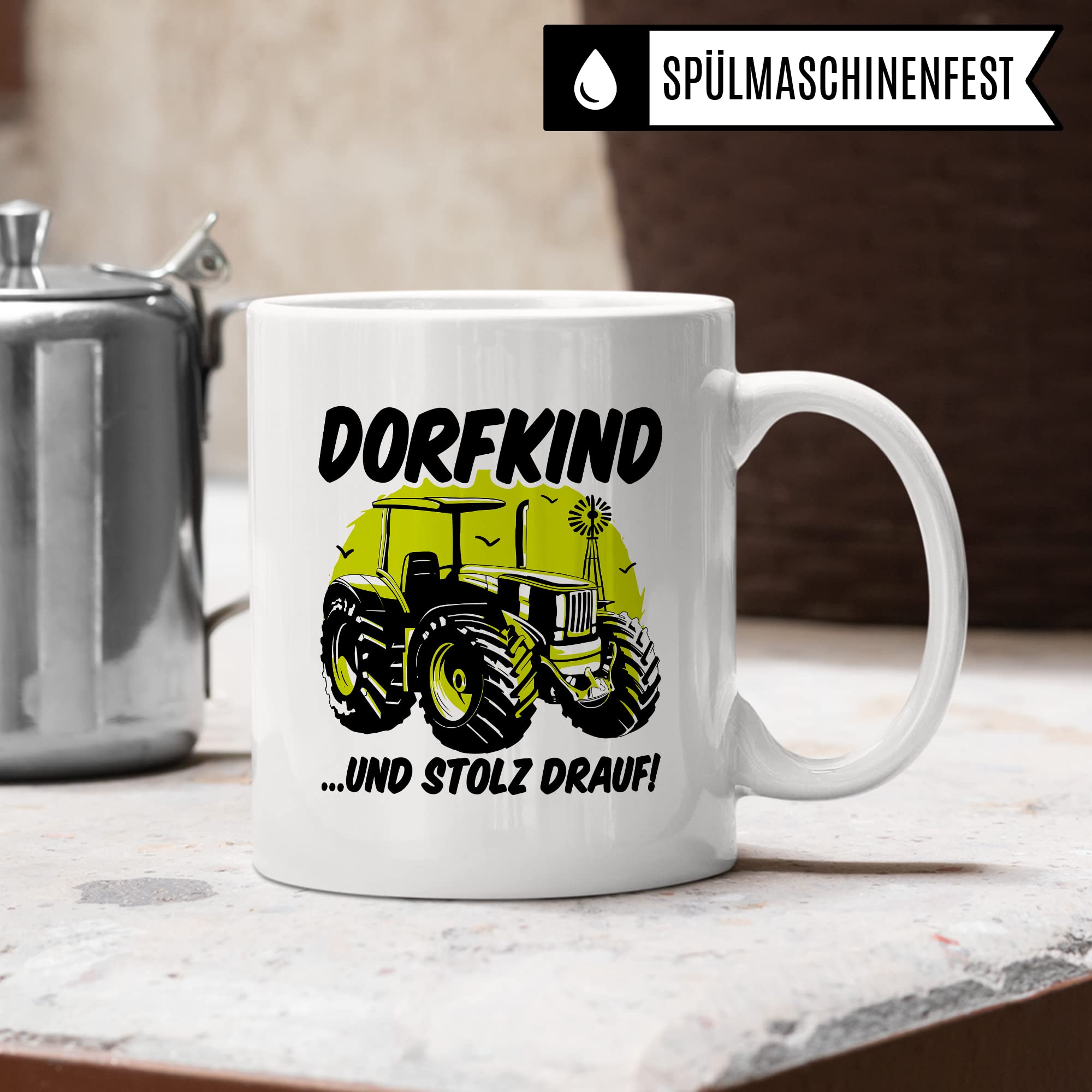 Tasse Dorfkind Geschenk, DORFKIND…UND STOLZ DRAUF Geschenkidee Dorfkinder Kaffeetasse mit Spruch lustig Kaffee-Becher Teetasse ländlich Humor Witztasse