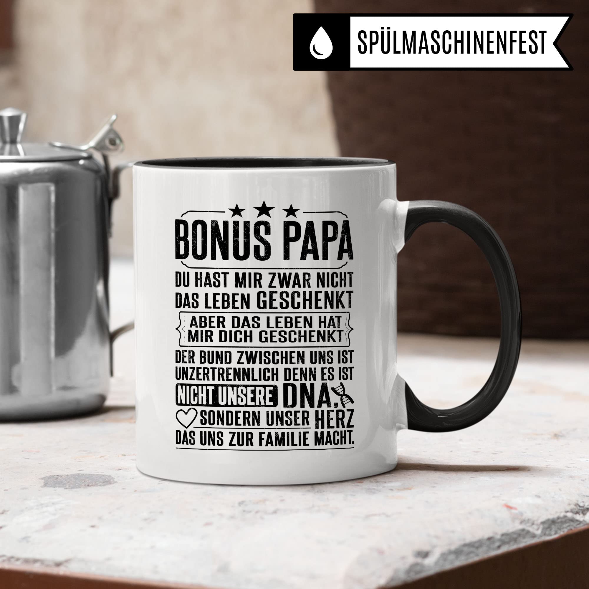 Stiefpapa Tasse Stiefsohn Stieftochter Geschenkidee Papa Kaffeetasse Geschenk für Stiefvater Kaffeebecher Bonuspapa Becher