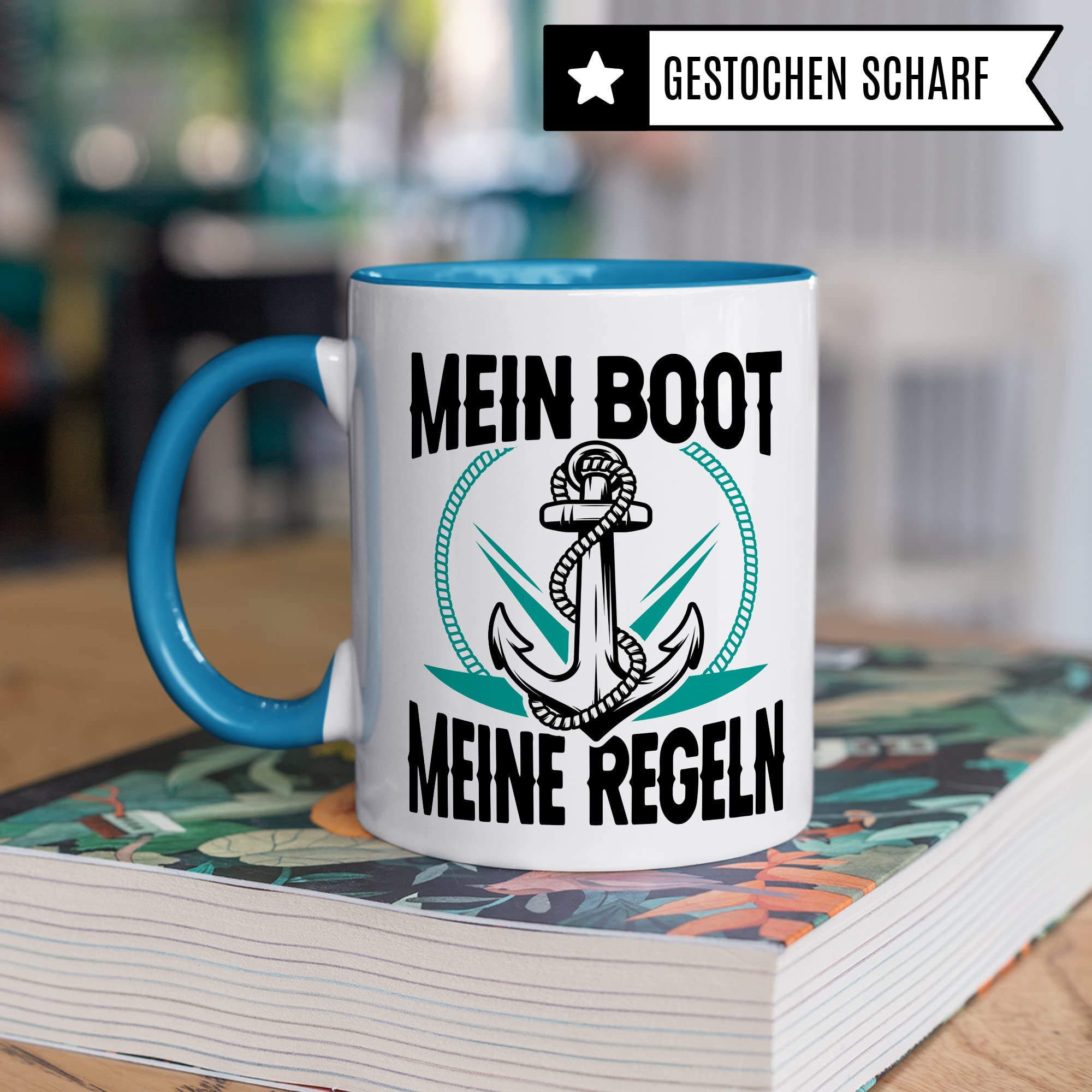 Tasse Kapitän, Mein Boot meine Regeln Geschenk Bootliebhaber Geschenkidee Bootbesitzer Kaffee-Becher Kaffeetasse mit Spruch lustig Teetasse Anker-Motiv