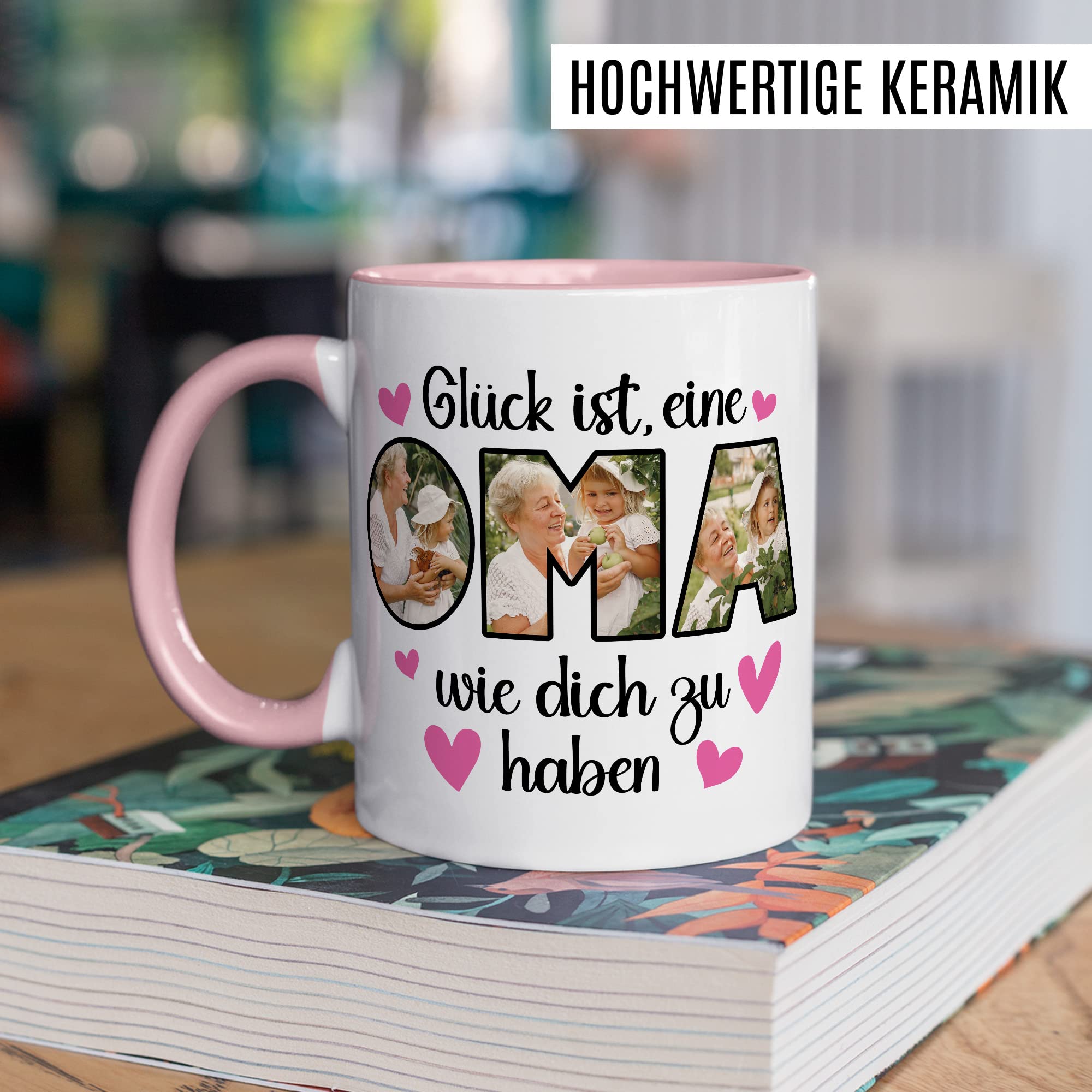 Oma Tasse personalisliert mit Bild, Glück ist eine Oma wie dich zu haben, Geschenk personalisierbar Großmutter Spruch Enkelkinder Geschenkidee Enkel Kaffeetasse