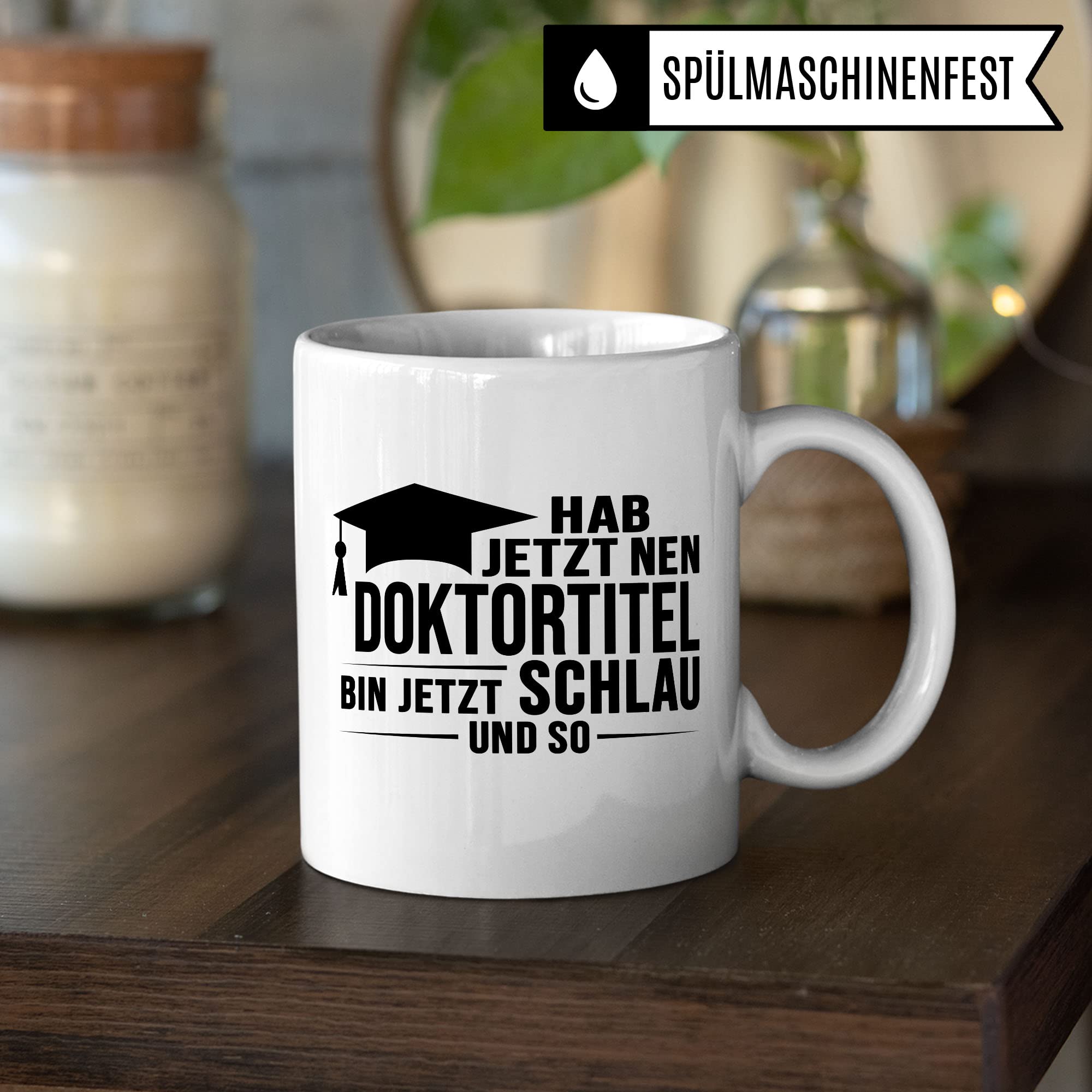 Doktortitel Tasse Geschenkidee, Kaffeebecher mit Spruch lustig, Doktor Geschenk, Kaffeetasse Humor Witz Geschenkidee für Doktorarbeit, Doktorin Teetasse