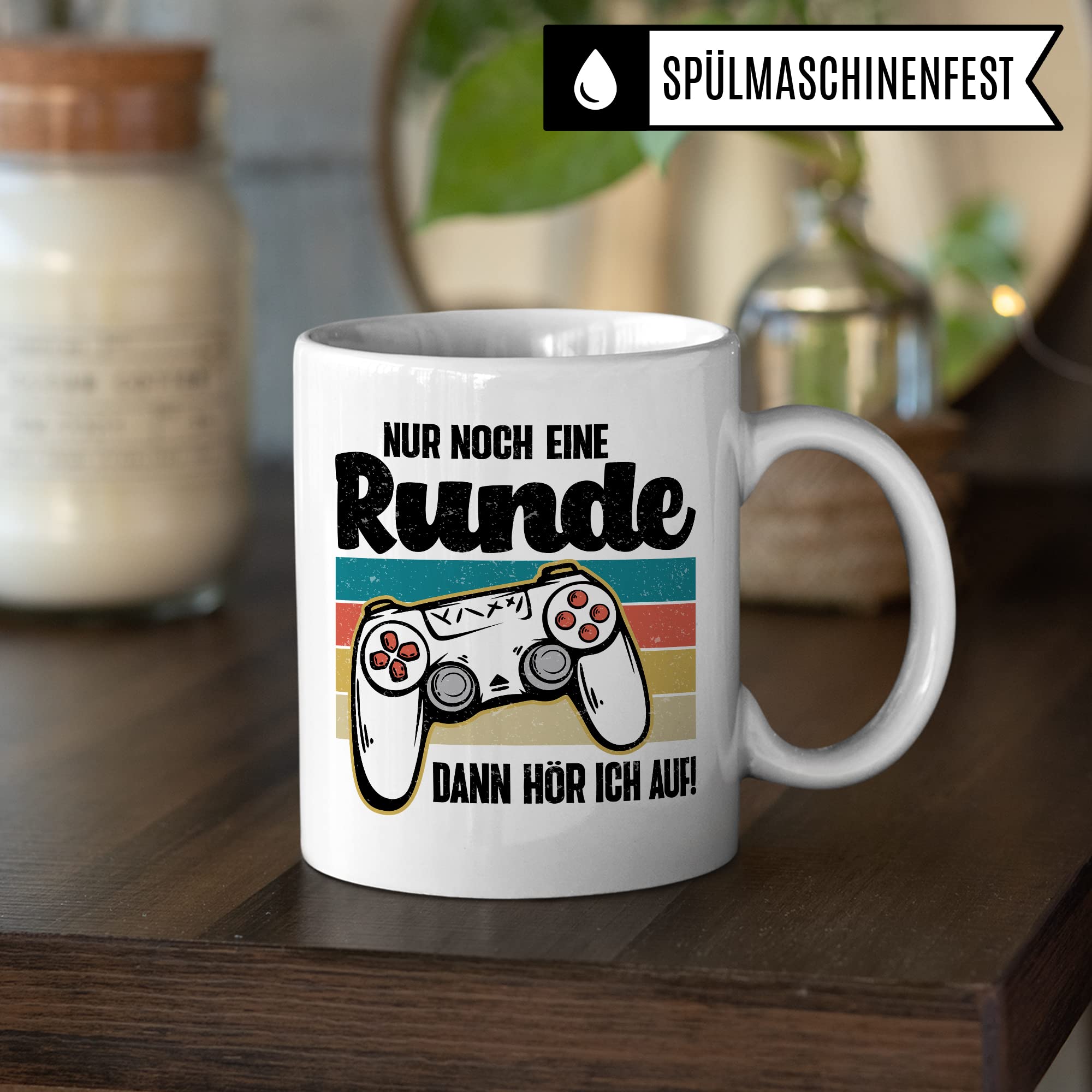 Tasse Gamer, Nur noch eine Runde - dann hör ich auf! Geschenkidee für Computerspieler, Gaming-Fans und Zocker Kaffee-Becher Nerd Gaming Kaffeetasse mit Spruch lustig Geschenk