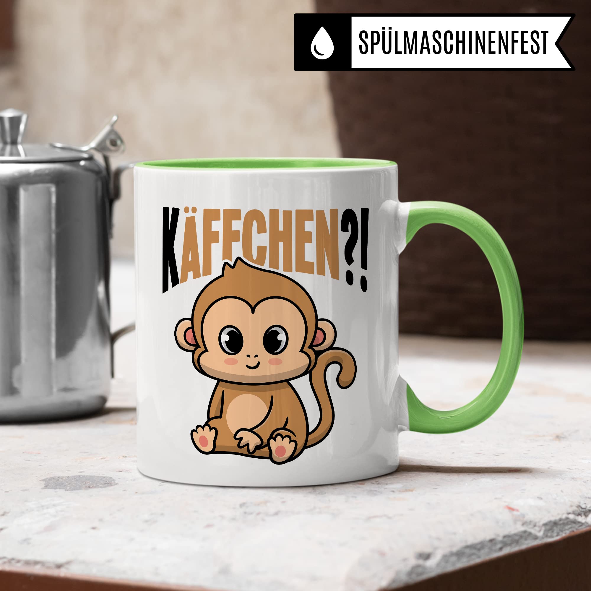 Käffchen Tasse Geschenk Kaffeetasse mit Spruch lustig Kaffee-Becher mit Affen-Motiv Teetasse Geschenkidee Kaffee-Liebhaber Kaffeetrinker und Kaffee-Fans Kaffee-Verehrer