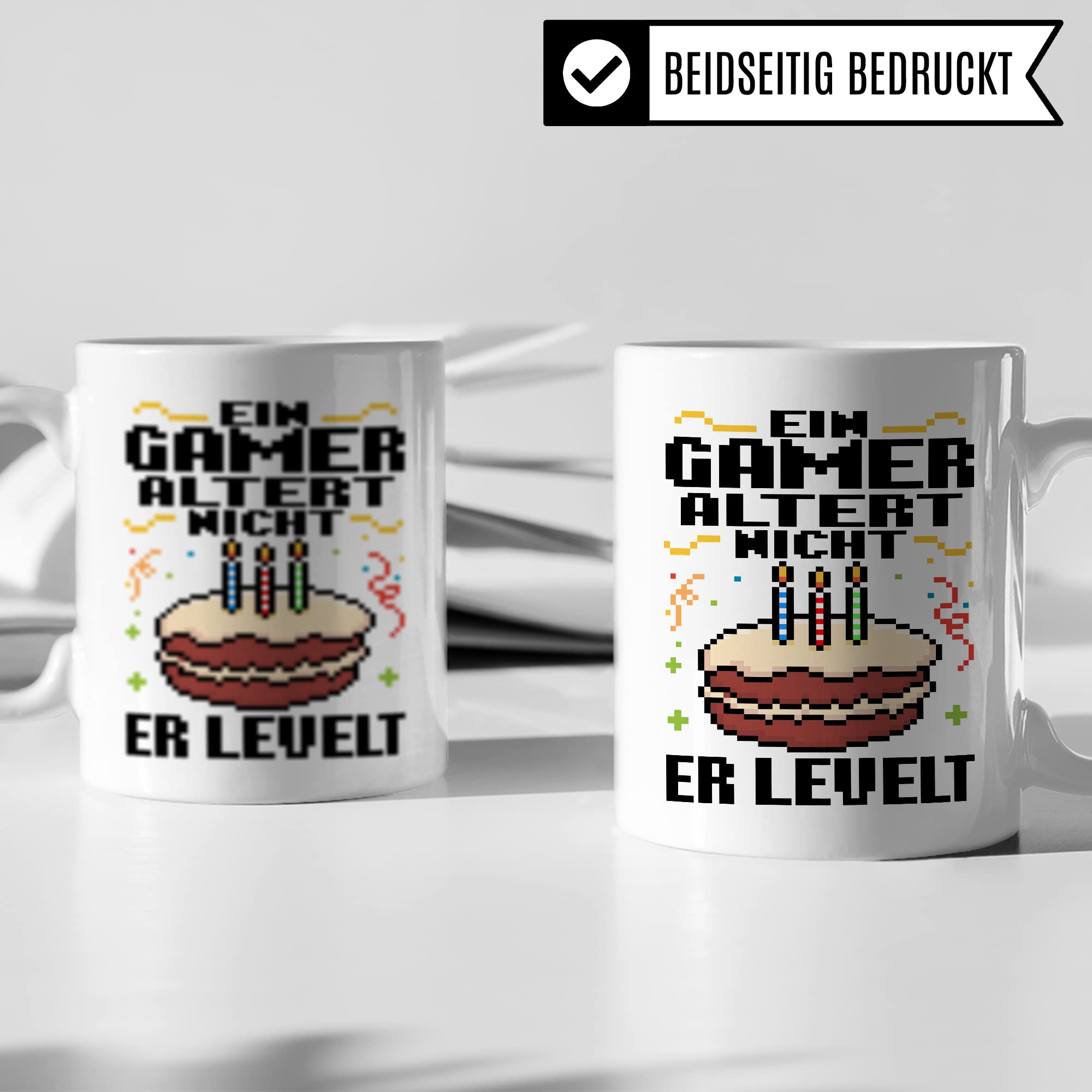 Gamer Tasse, Ein Gamer altert nicht - Er levelt Geschenkidee für Computerspieler, Gaming-Fans und Zocker Geschenk Kaffee-Becher Nerd Gaming Kaffeetasse mit Spruch lustig