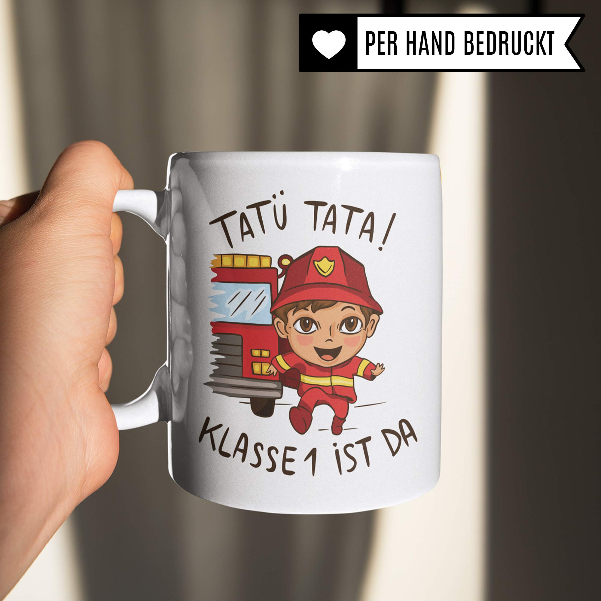 Pagma Druck Tasse Einschulung, Geschenke zur Einschulung, Junge & Mädchen Schulbeginn Schulanfang Becher, Einschulungsgeschenke Schulkind, Erster Schultag Deko Kakaotasse Feuerwehr