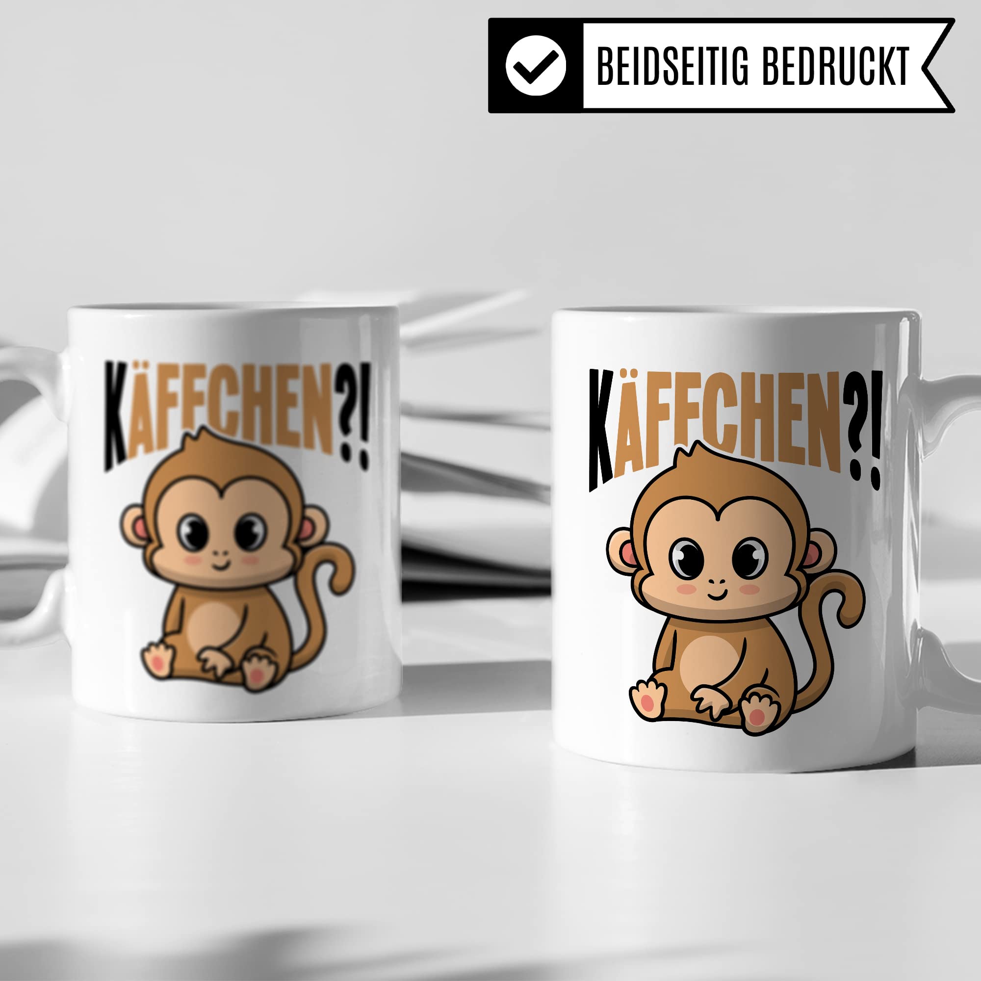 Käffchen Tasse Geschenk Kaffeetasse mit Spruch lustig Kaffee-Becher mit Affen-Motiv Teetasse Geschenkidee Kaffee-Liebhaber Kaffeetrinker und Kaffee-Fans Kaffee-Verehrer