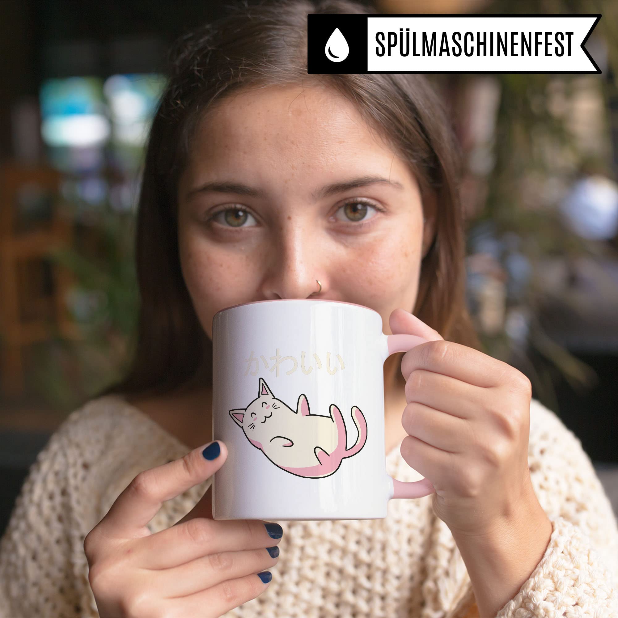 Katze Tasse Geschenkidee Japan Kaffeetasse Geschenk für Anime Fan Kaffeebecher Kawaii Becher