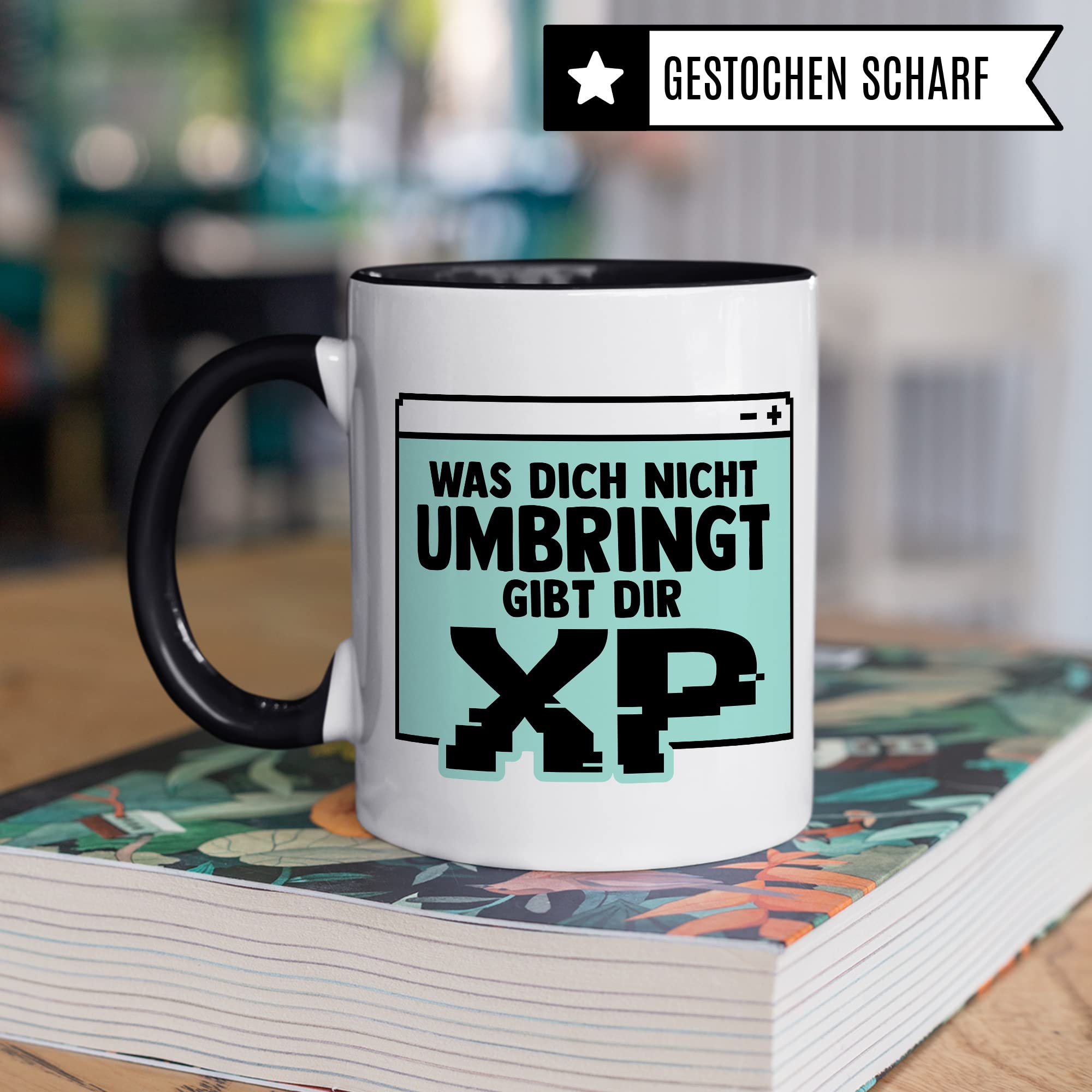 Gamer Tasse, Was dich nicht umbringt gibt dir XP Geschenkidee für Computerspieler und Zocker Kaffee-Becher Geschenk Nerd Gaming Kaffeetasse mit Spruch lustig