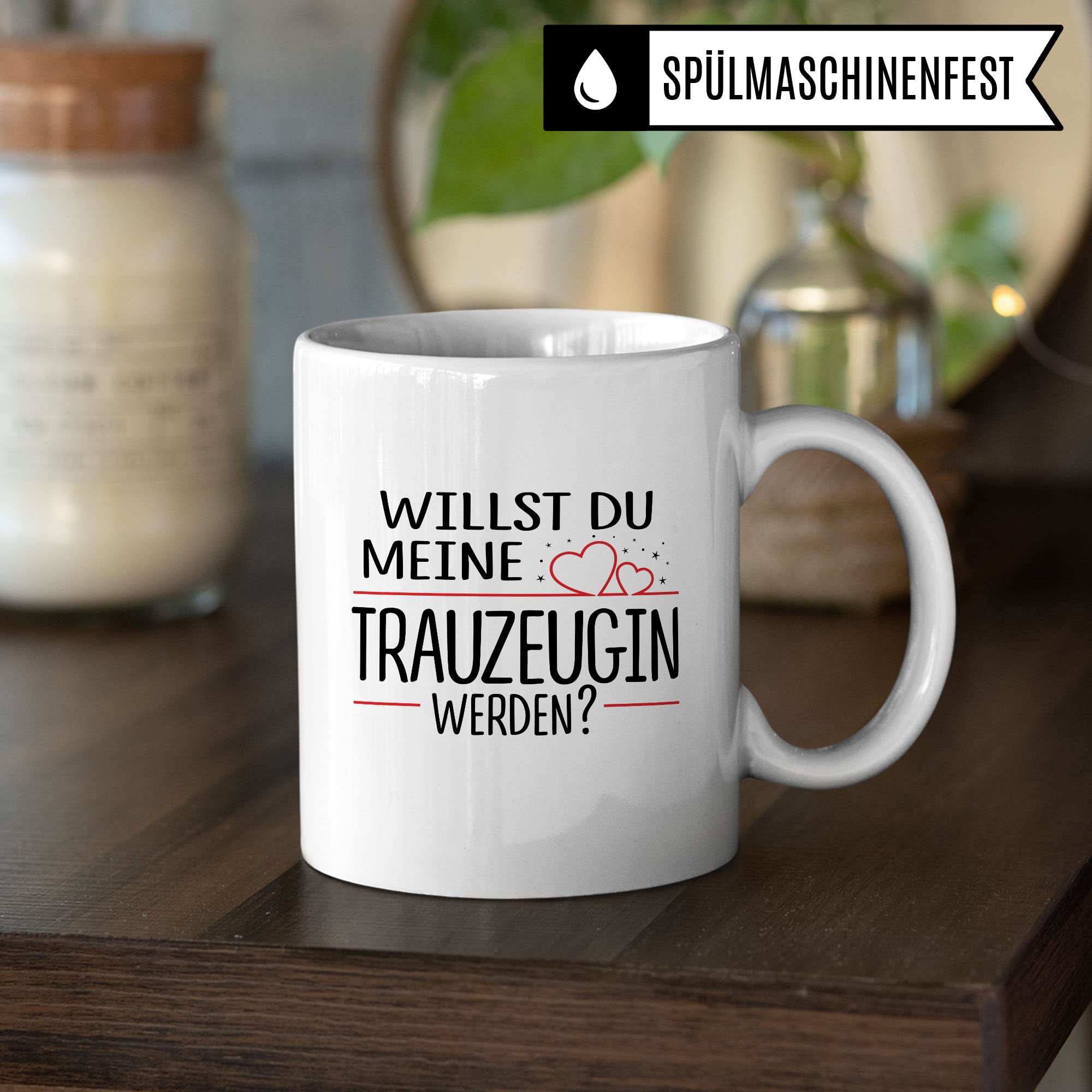 Trauzeugin fragen Tasse Willst du meine Trauzeugin werden? Geschenk Trauzeugin süßes Motiv schöne Geschenkidee Kaffeetasse Teebecher Hochzeit