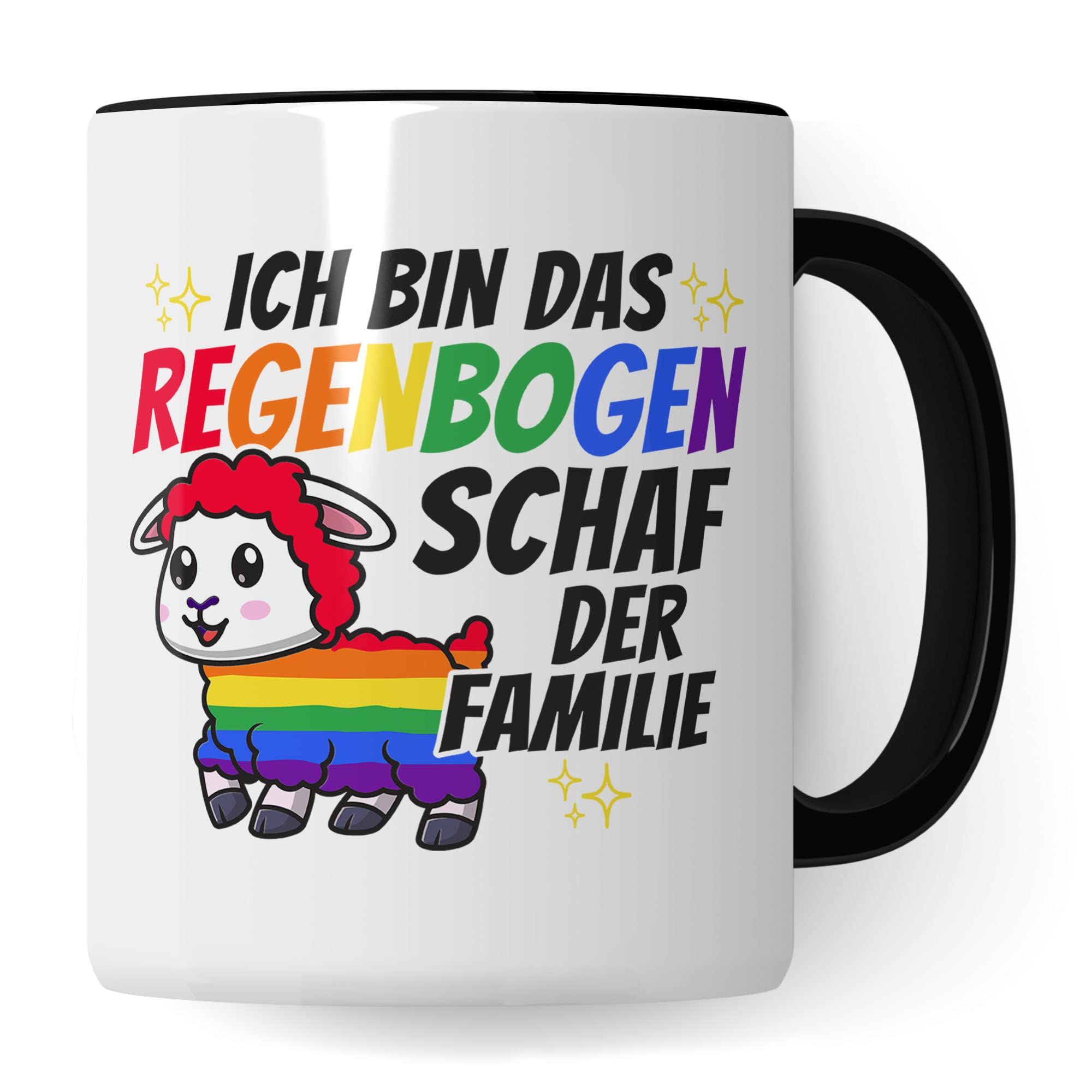 LGBTQI+ Tasse, Ich bin das Regenbogen Schaf der Familie, Gay Pride Geschenk Spruch lustig Motiv Geschenkidee Kaffeetasse outing LGBT queer schwul lesbisch Spruch