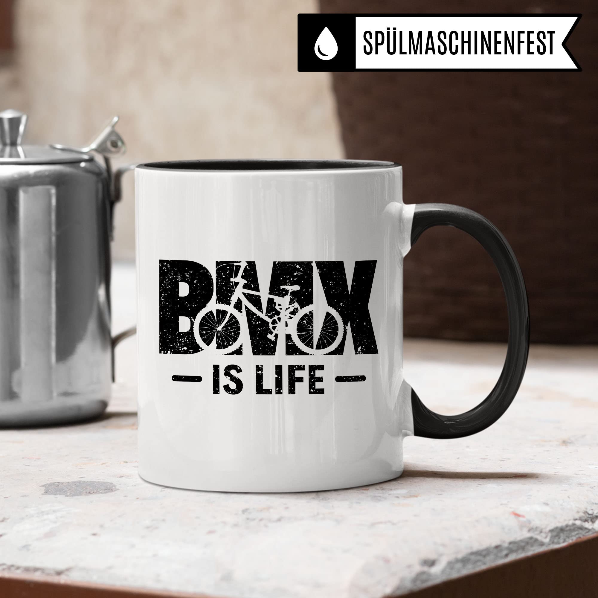 Bmx Tasse Geschenkidee Fahrrad Kaffeetasse Humor Witz Geschenk für Bmxfahrer Kapitän Kaffeebecher Bike Becher