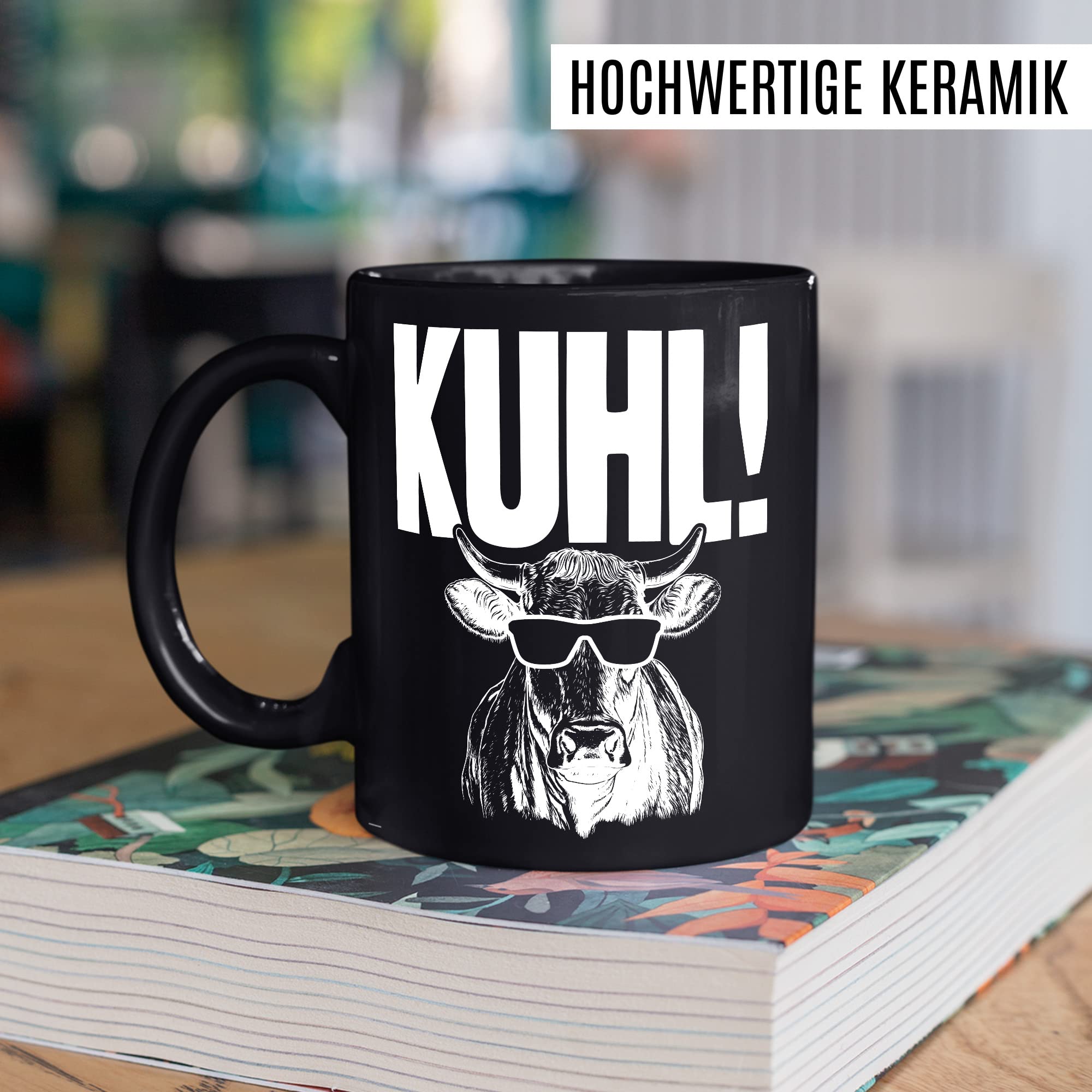 KUHL Tasse mit Spruch witzige Kaffeetasse mit Kuh Motiv Humor Geschenk Geschenkidee Kollegen Büro Kaffee-Becher lustig Freundin Kühe Sonnen Brille Cool Wortwitz Schreibfehler