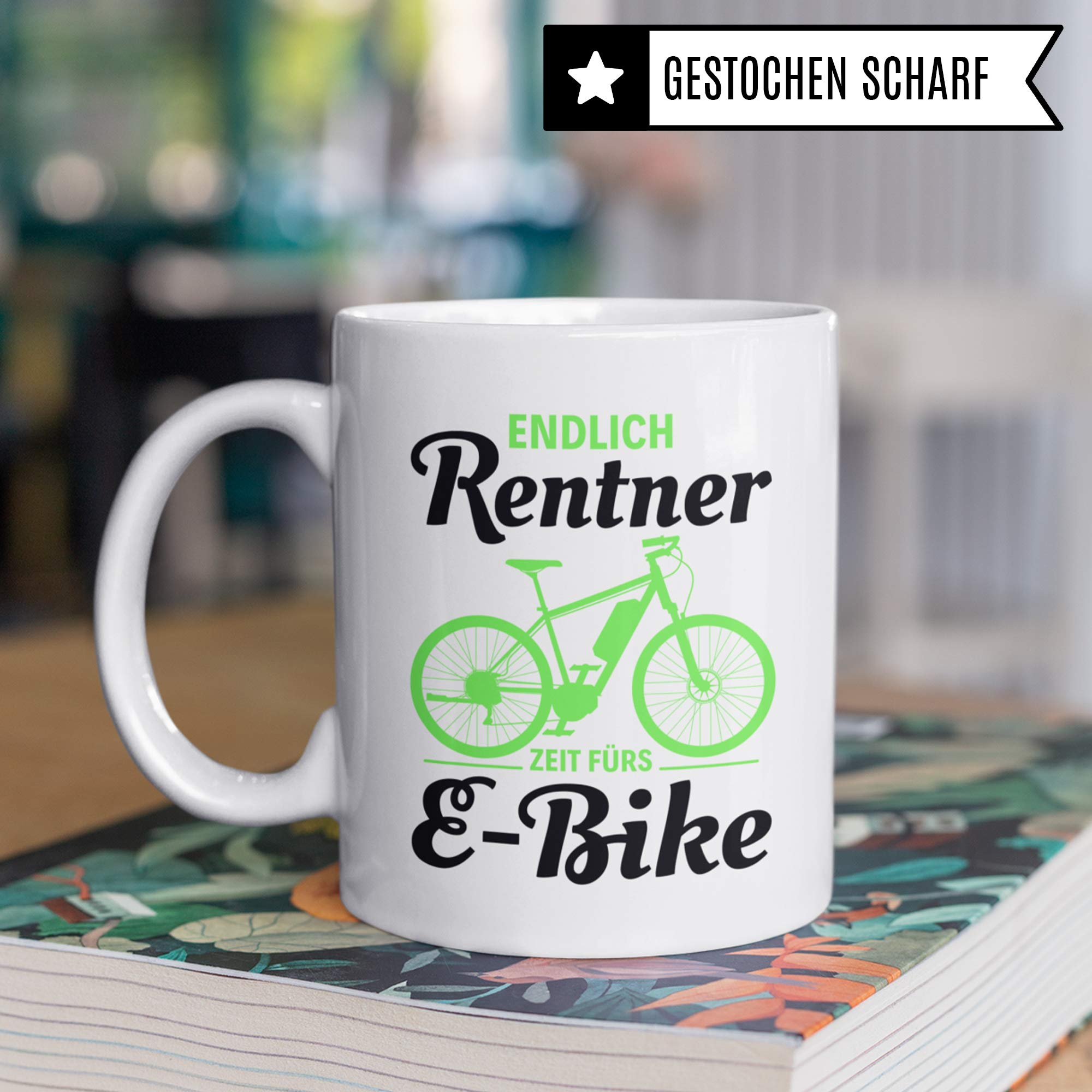 Pagma Druck EBike Geschenk, Rentner E Bike Tasse Ruhestand, Fahrrad Elektrorad Rente Renteneintritt Geschenkidee, Rentenbeginn E-Bike Becher Kaffeetasse