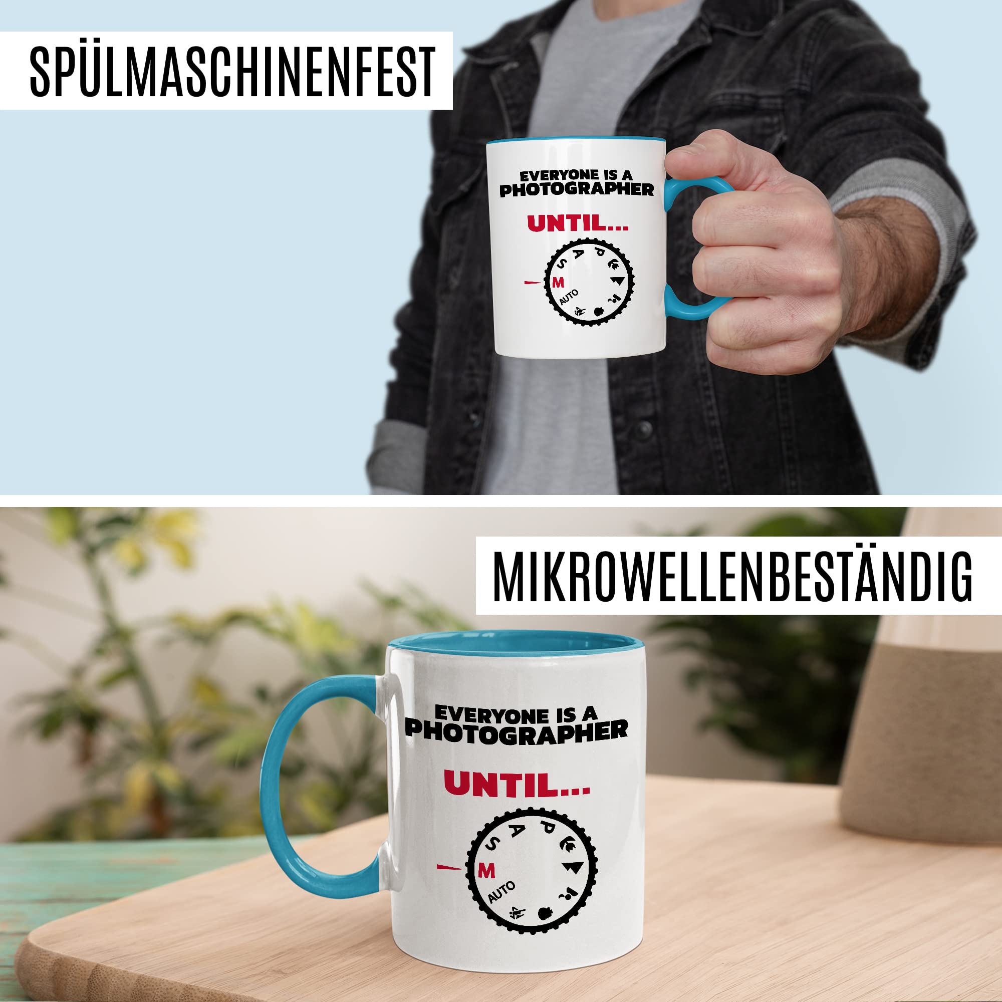 Tasse Fotograf Geschenk, Everyone is a photographer - Until … Geschenkidee Kameramann Kaffee-Becher Kaffeetasse Tasse mit Spruch Kamera fotografieren Objektiv