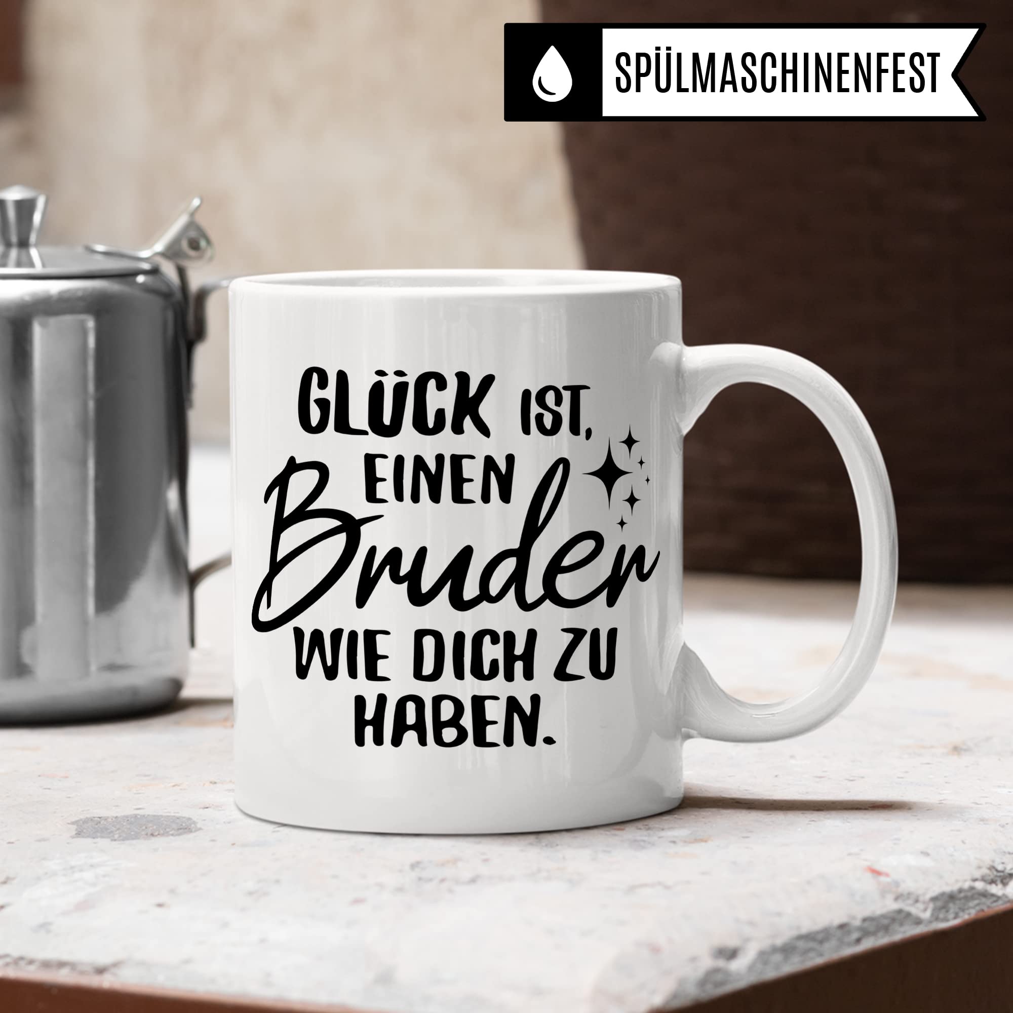 Bruder Tasse Geschwister Kaffeetasse Brüder Geschenk Bruderherz Kaffee-Becher Schwester Geschenkidee Glück ist einen Bruder wie dich zu haben Motiv Geschwisterliebe