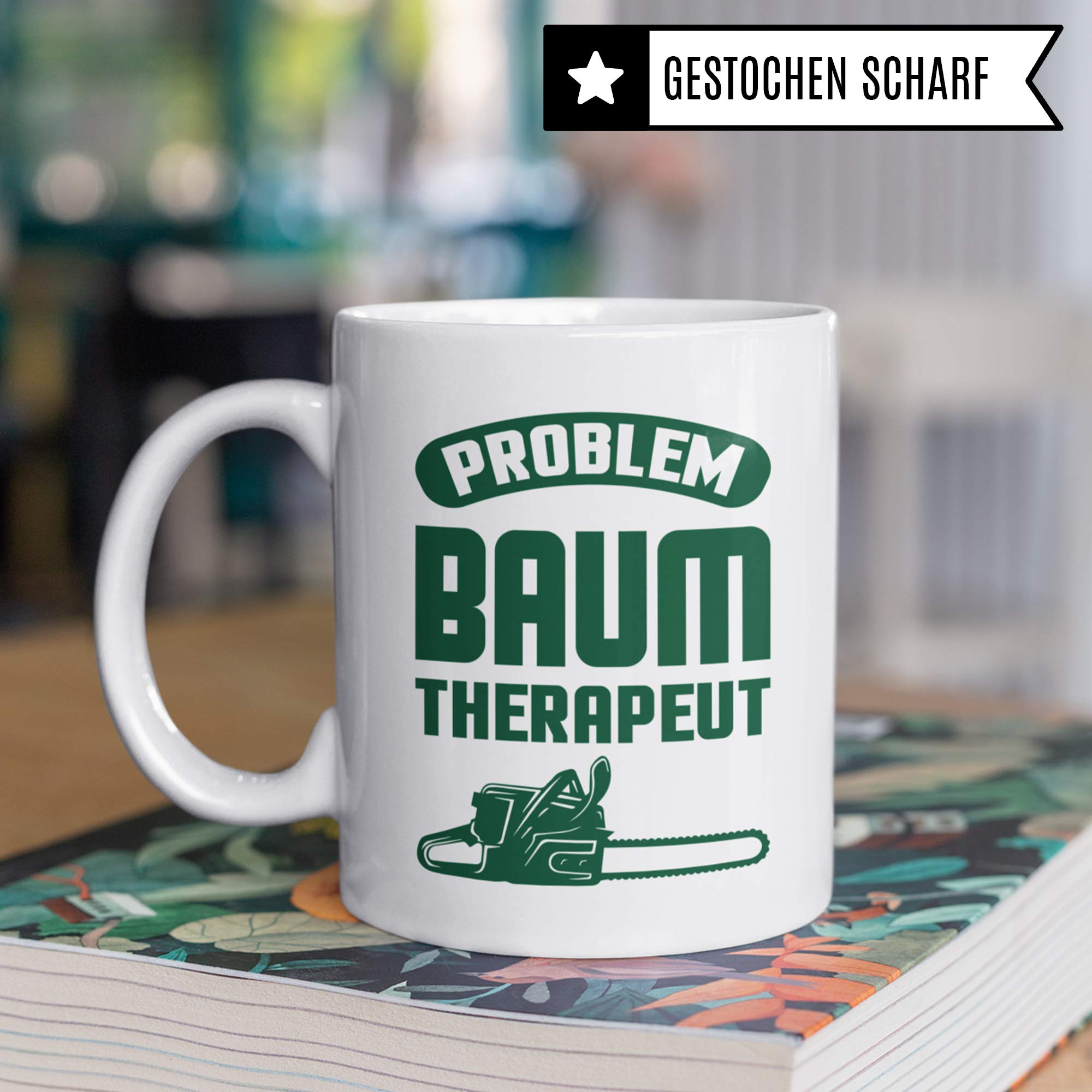 Pagma Druck Holzfäller Tasse, Kettensäge Waldarbeiter Geschenk für Förster Forstwirt Männer Kaffeebecher, Problem Baum Therapeut Spruch Wald Holz Becher Geschenkidee, Waldarbeiten Kaffeetasse