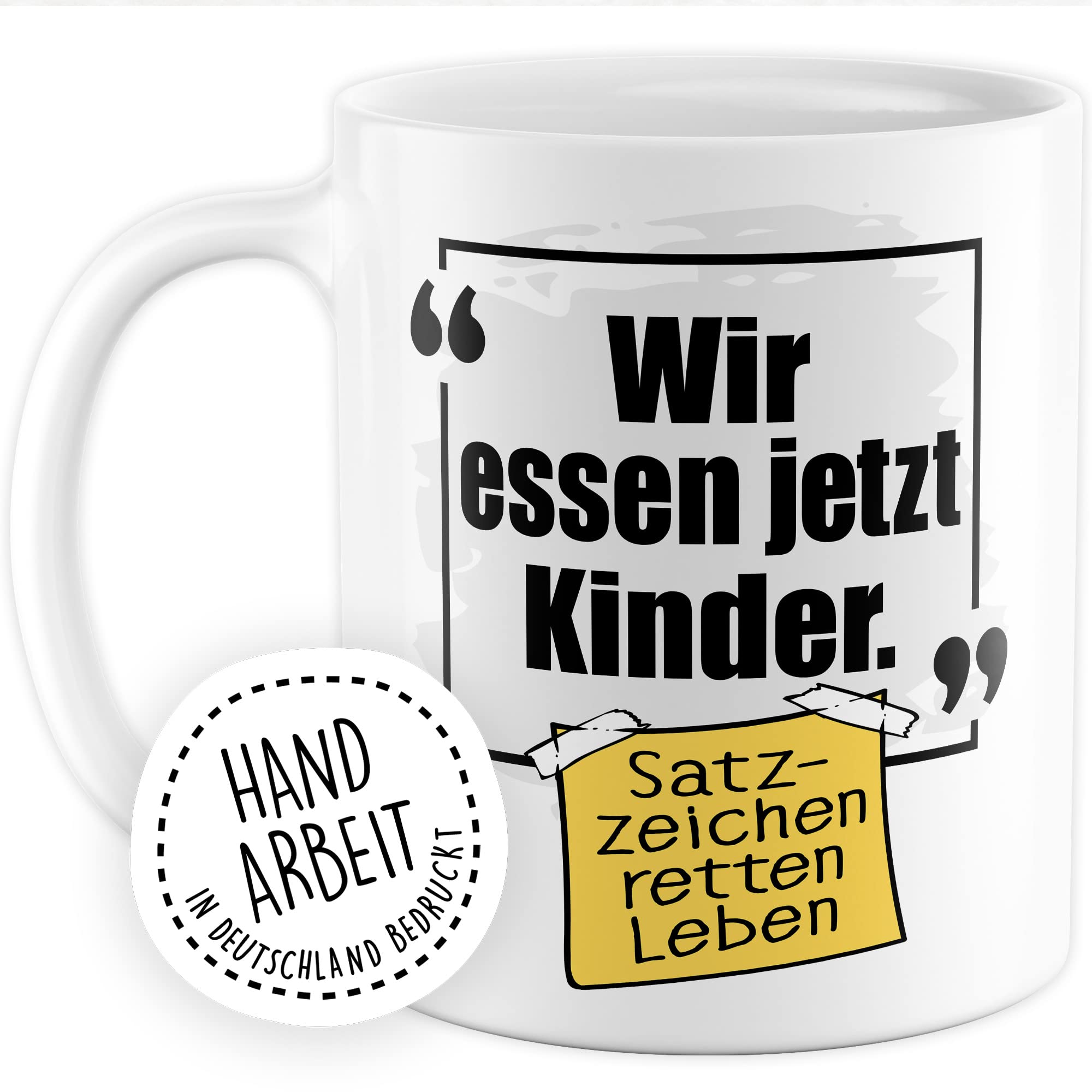 Lustige Tasse mit Spruch Kaffeetasse Grammatik Witz lustig Kaffee-Becher Zeichensetzung rettet Leben wir essen jetzt Kinder Interpunktion Deutsch