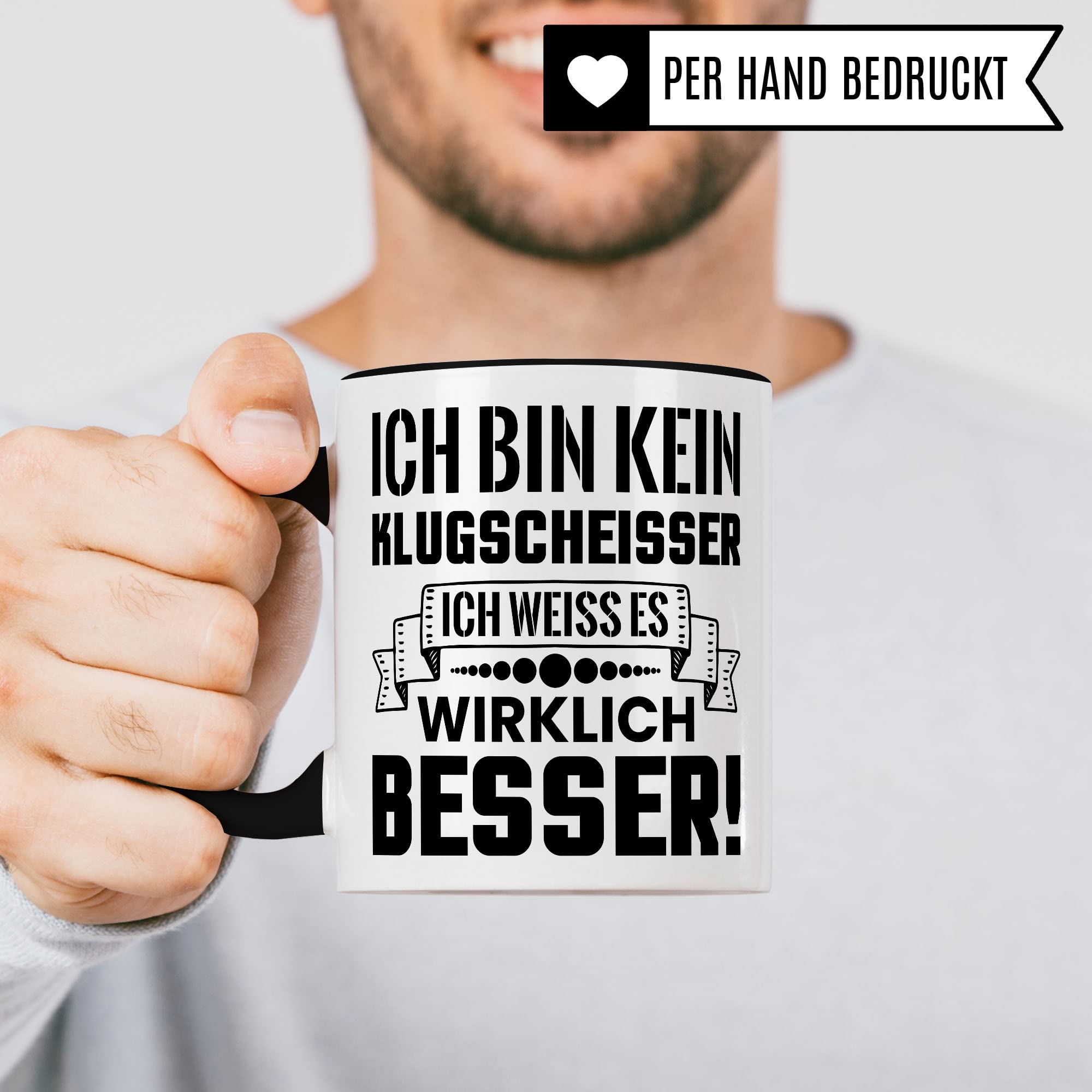 Klugscheisser Tasse, Kaffeetasse Geschenk für Besserwisser, Kaffebecher mit Spruch lustig, Teen Geschenk, Kaffeetasse Humor Witz Geschenk für Kollege, Kollegin Teetasse