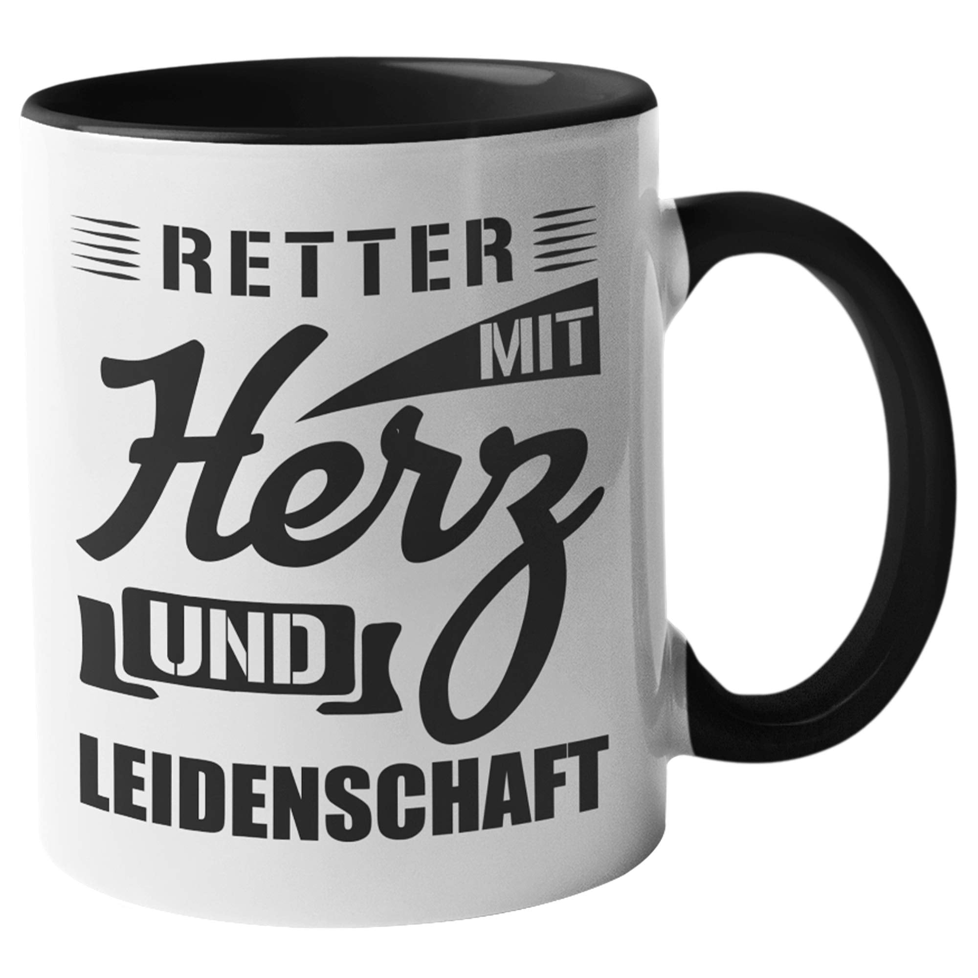 Retter Tasse Rettungsdienst Sanitäter, Rettungssanitäter Kaffeebecher Geschenk Spruch, Krankenwagen Becher Geschenkidee (Weiß/Schwarz)