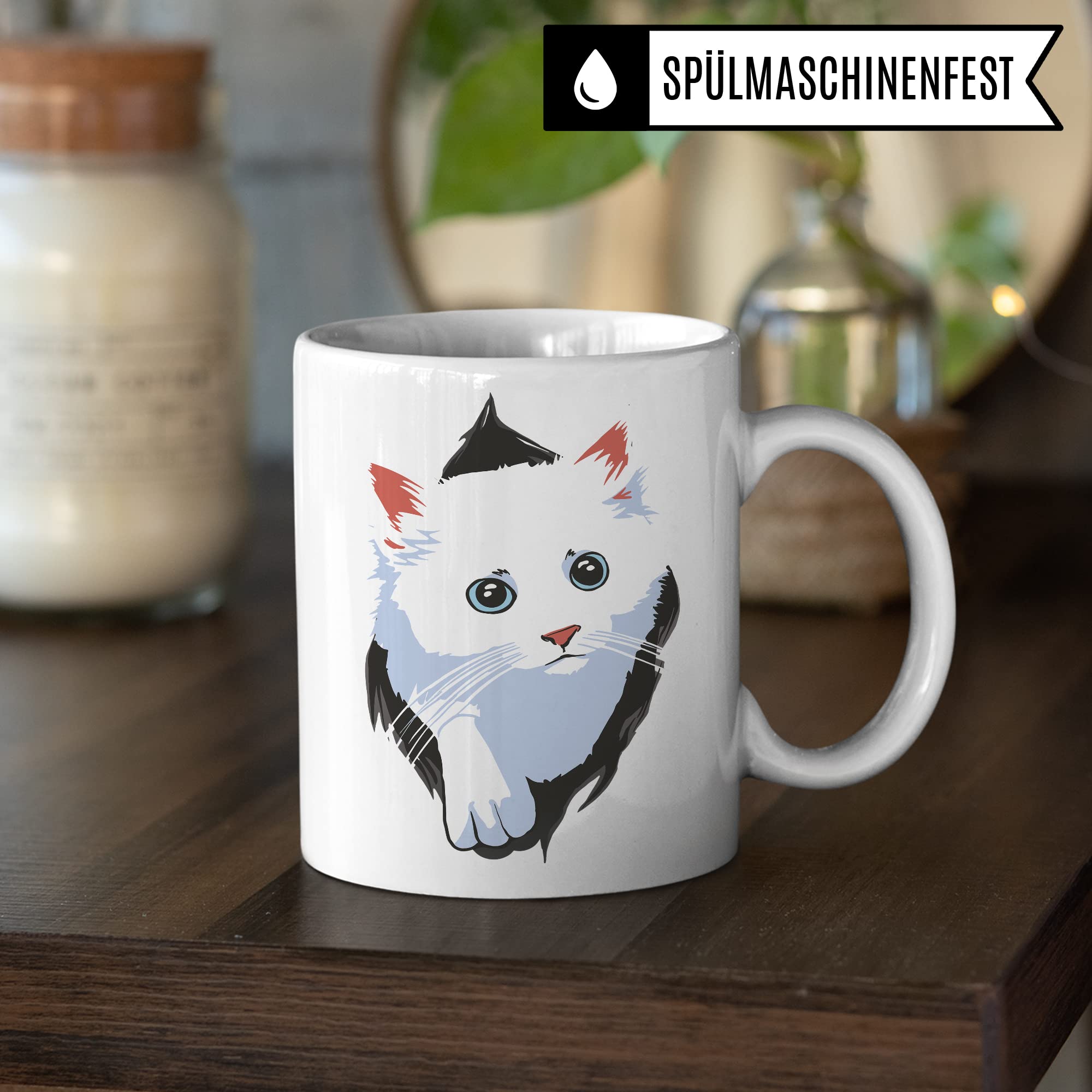 Tasse Katzen-Motiv, Geschenk Katzenliebhaber, süße Katzen-Tasse Motiv, Geschenk Kollegen Freund Freundin, lustige Katze Kater Katzenfreund Büro-Tasse