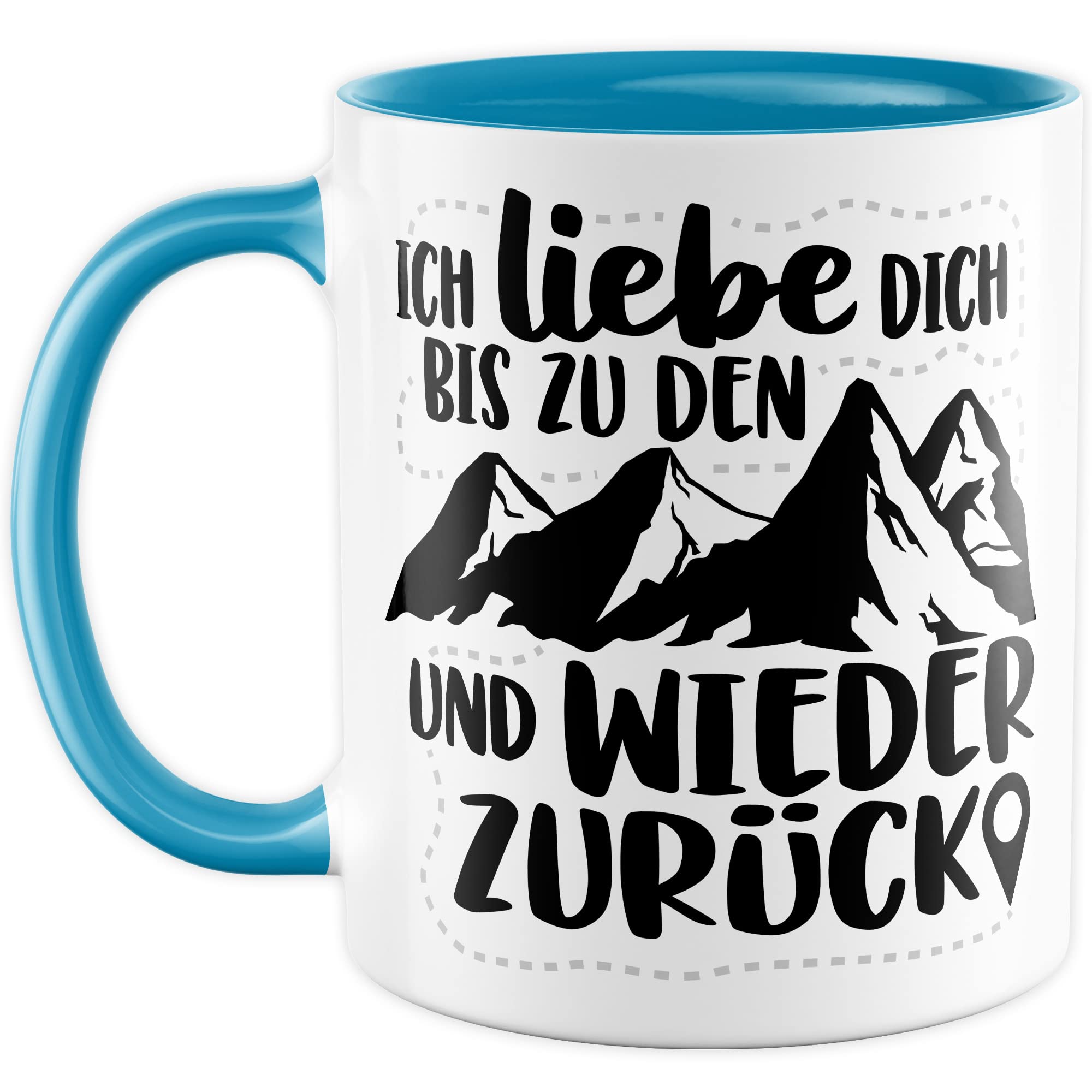 Berge Tasse Liebe Geschenk, Ich liebe dich bis zu den Bergen und zurück Geschenkidee Bergsteiger Kaffeetasse mit Spruch Kaffee-Becher Bergsteigen Wandern Natur